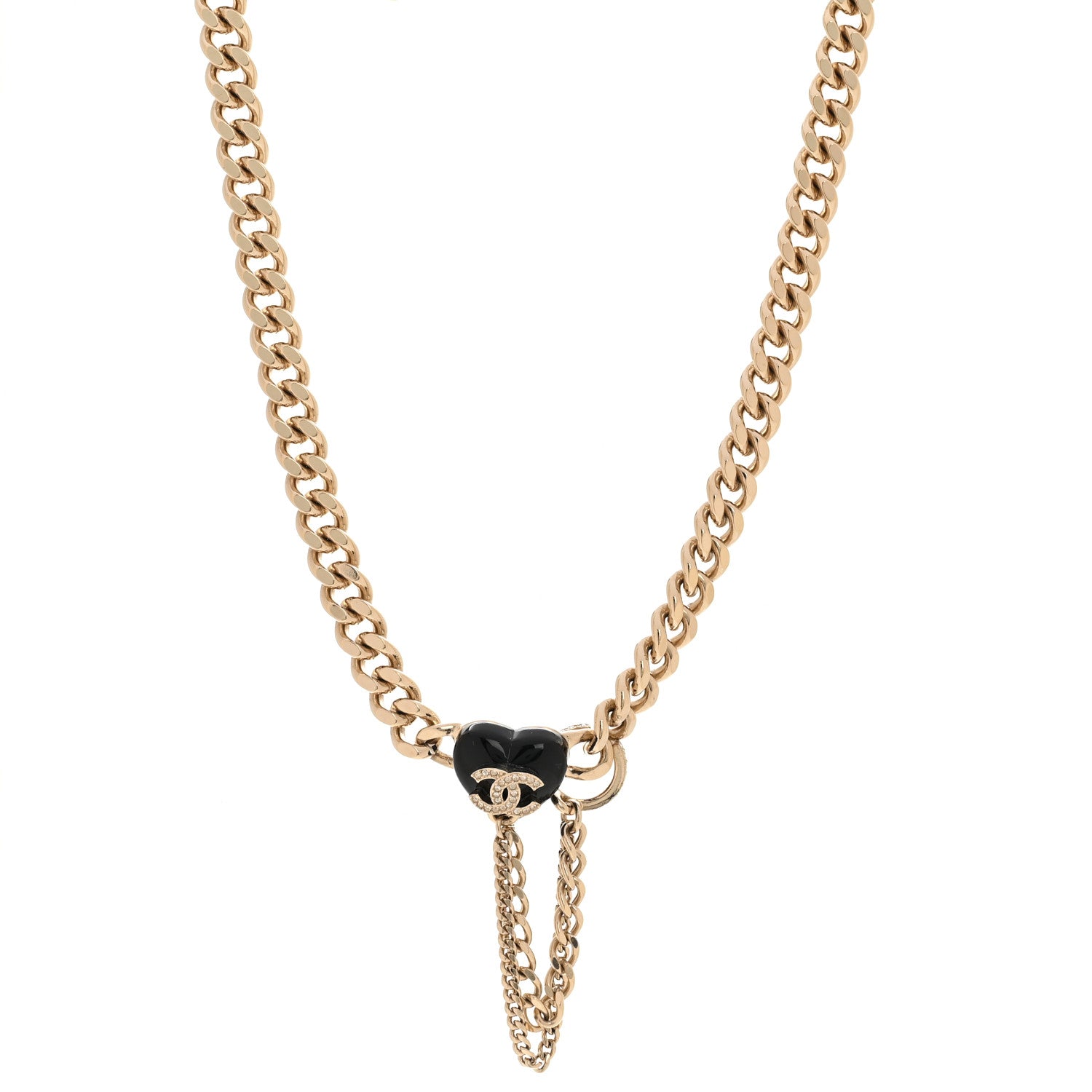 Chanel Metal Resin Crystal CC Heart Chain Choker Necklace Gold