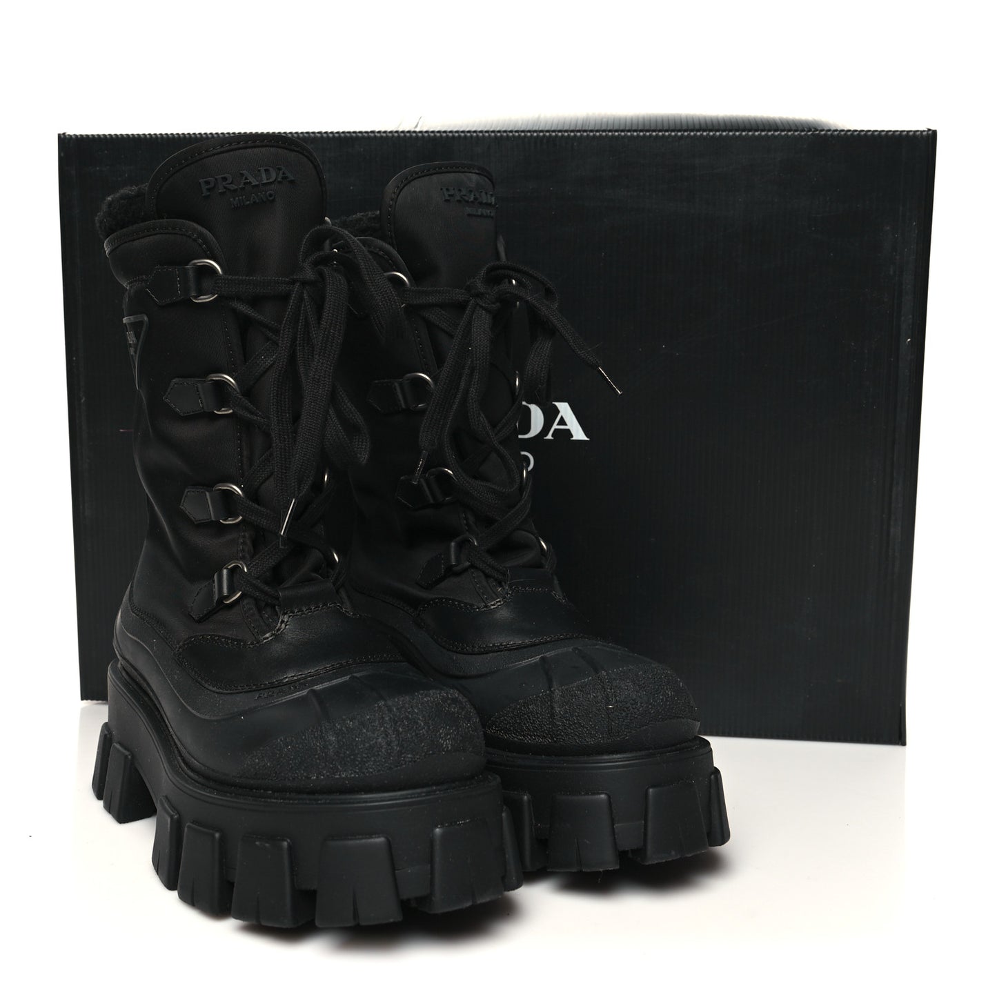 Nylon Rubber Shearling Triangle Logo Monolith 55mm Snow Boots 36.5 Black