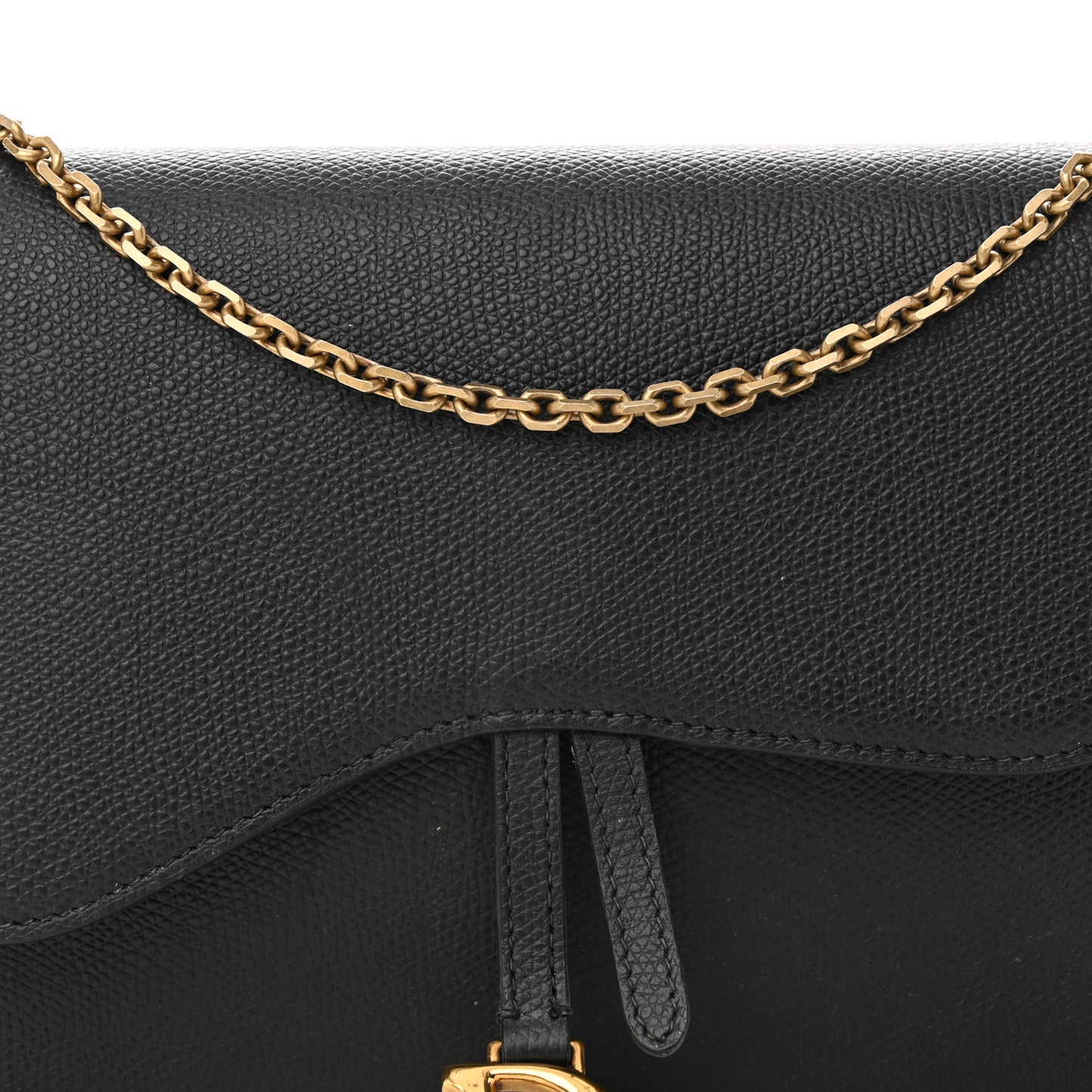 Grained Calfskin Saddle Chain Wallet Pouch Black