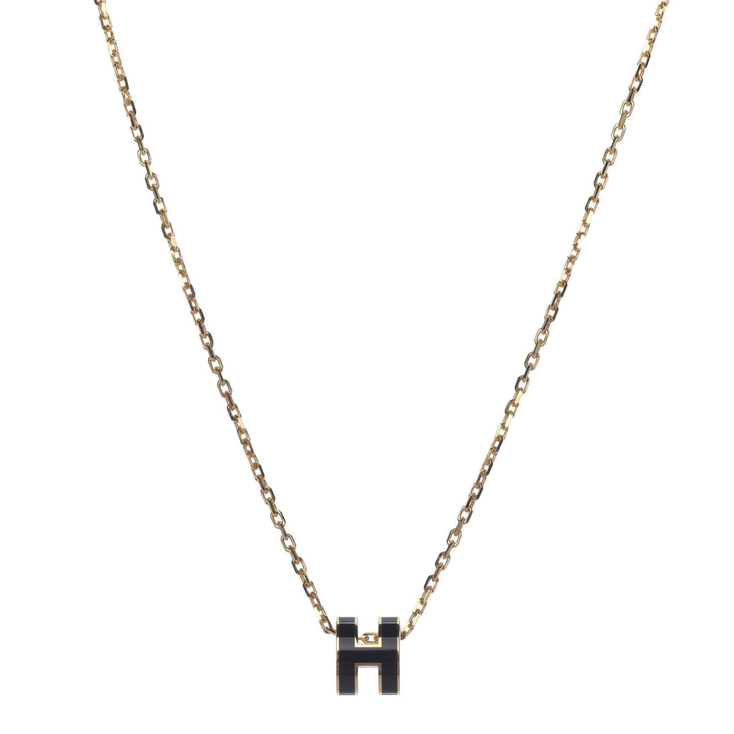 Lacquered Gold Pop H Pendant Necklace Black