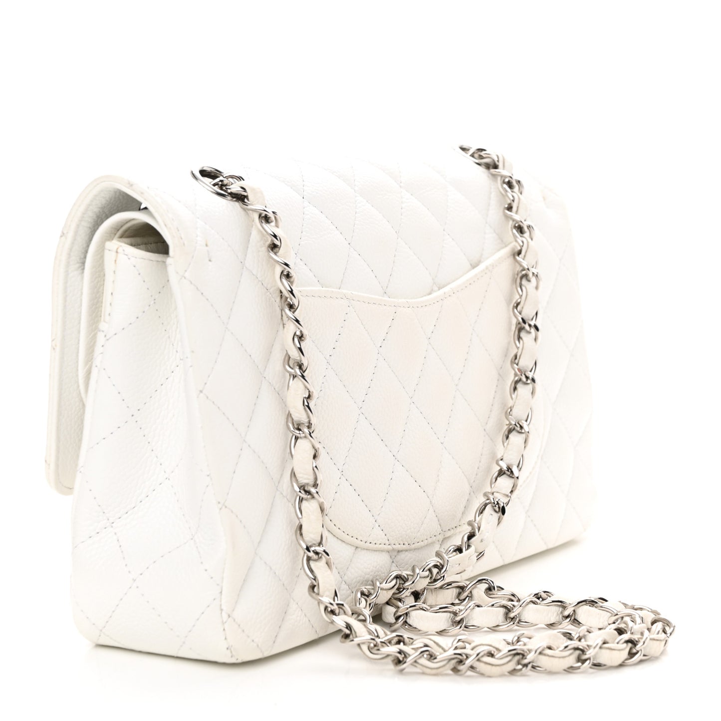 Caviar Quilted Medium Double Flap White