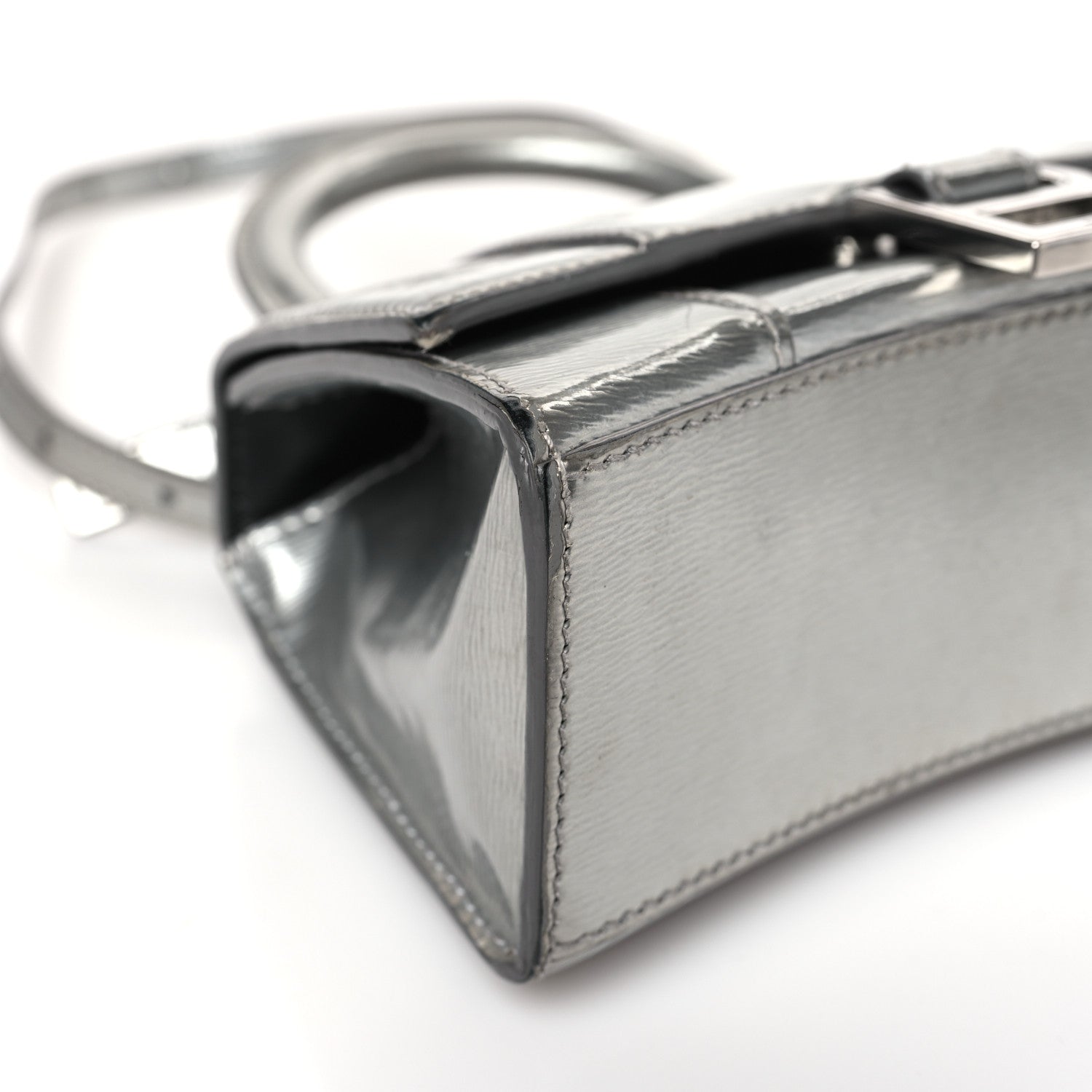 Balenciaga Metallic Textured Calfskin Hourglass Top Handle Bag XS Silver 7 of 8