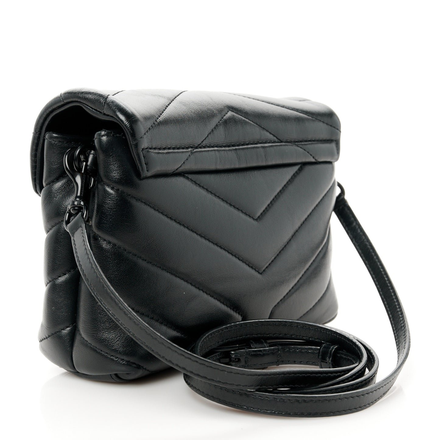 Calfskin Y Quilted Monogram Monochrome Toy Loulou Crossbody Bag Black