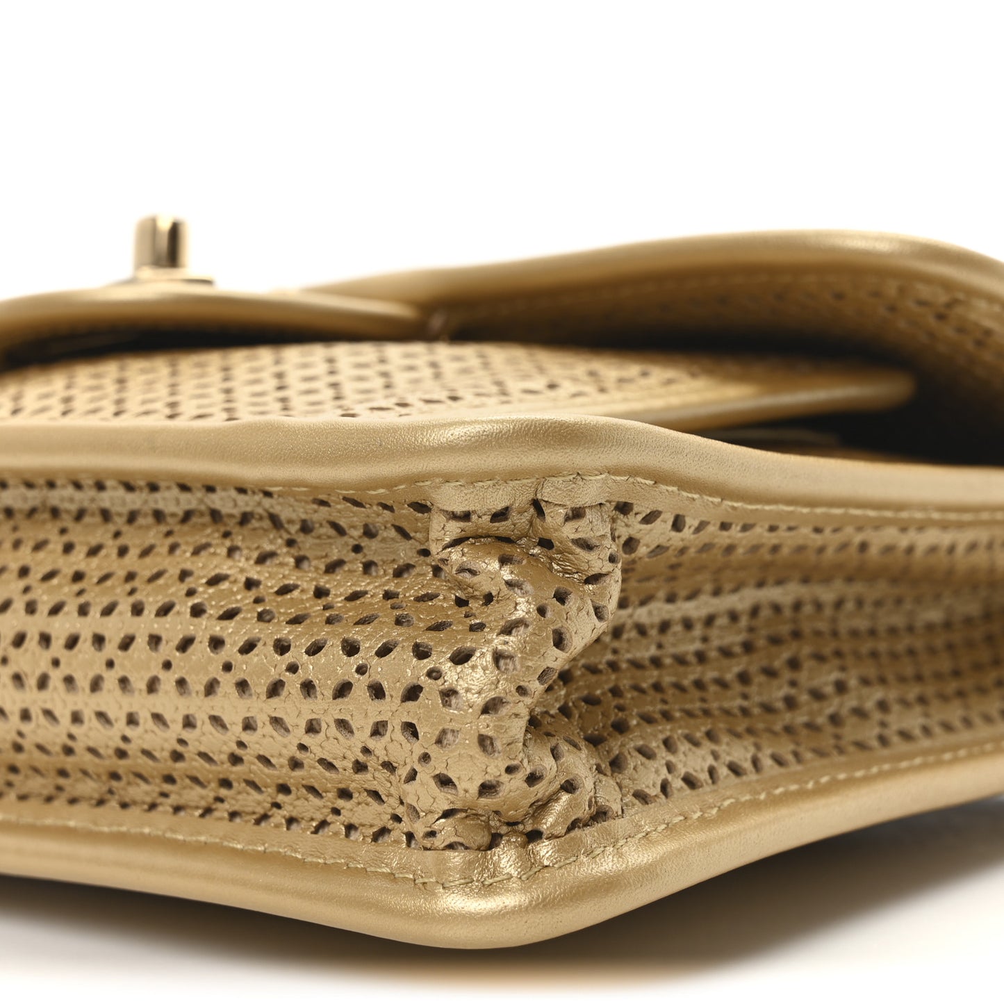 Metallic Perforated Calfskin Small Up In The Air Flap Gold