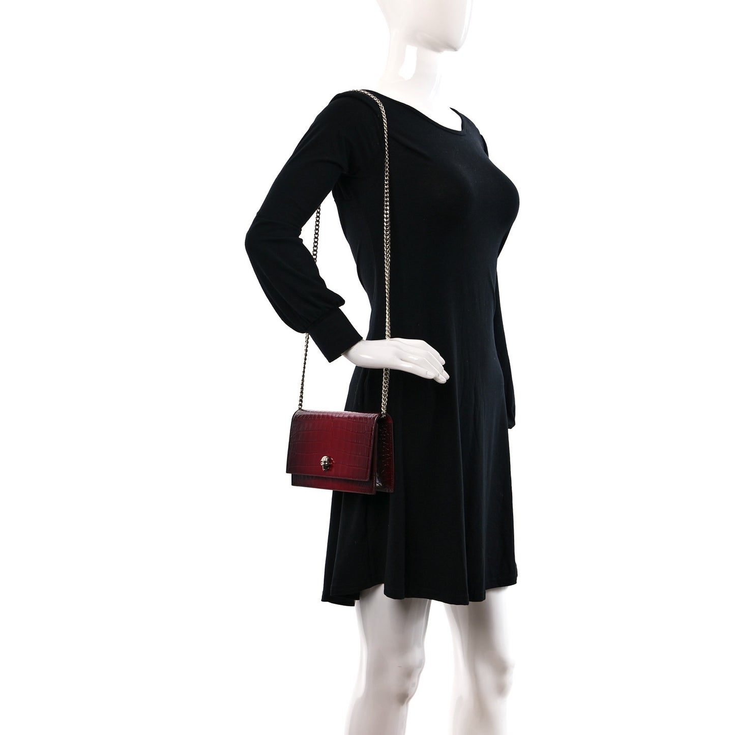 Calfskin Crocodile Embossed Skull Mini Crossbody Bag Red