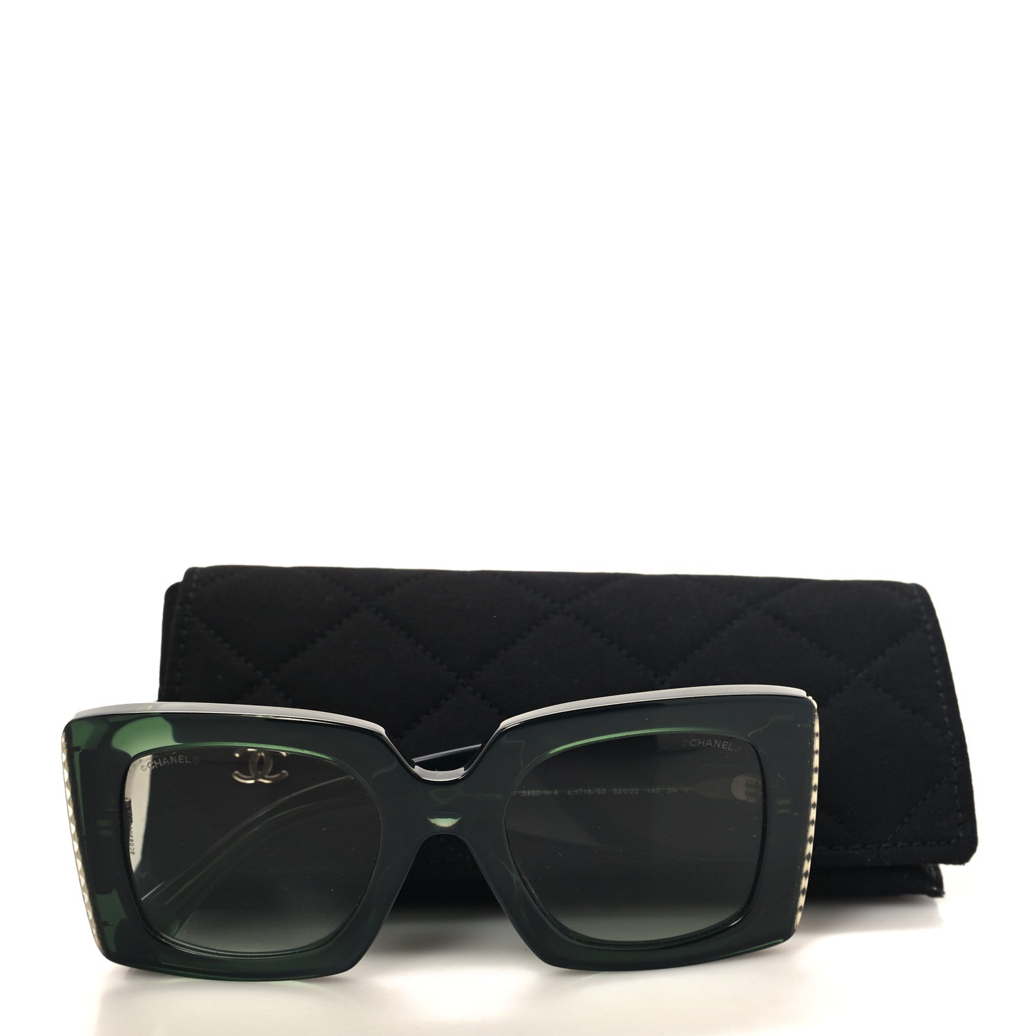 Chanel Acetate Pearl Rectangle Sunglasses 5480-H Dark Green 7 of 7