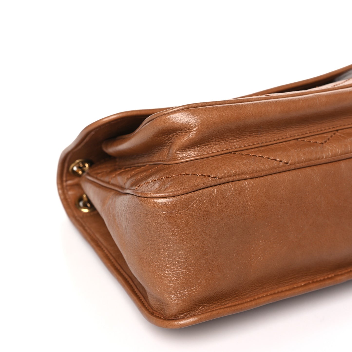 Crinkled Calfskin Matelasse Monogram Medium Niki Chain Satchel Caramel