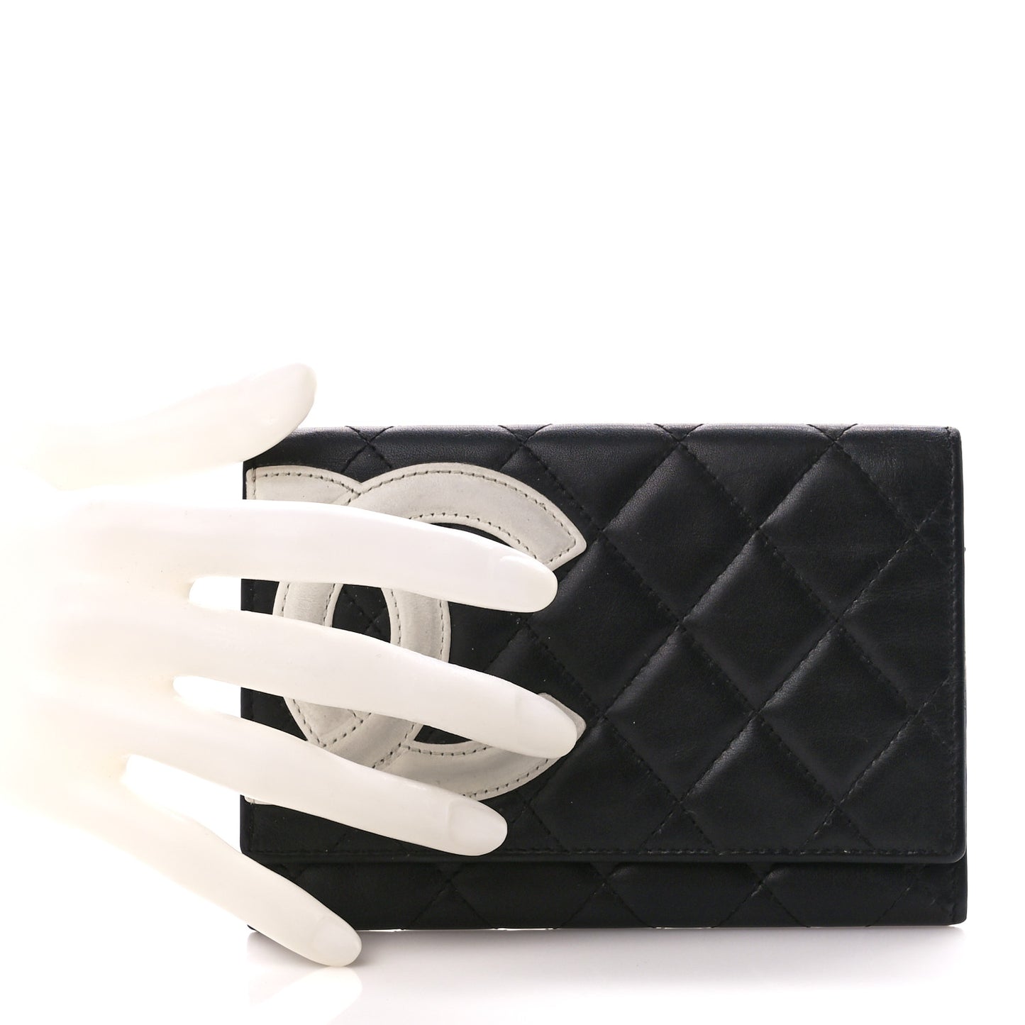 Calfskin Quilted Cambon Flap Wallet Black White