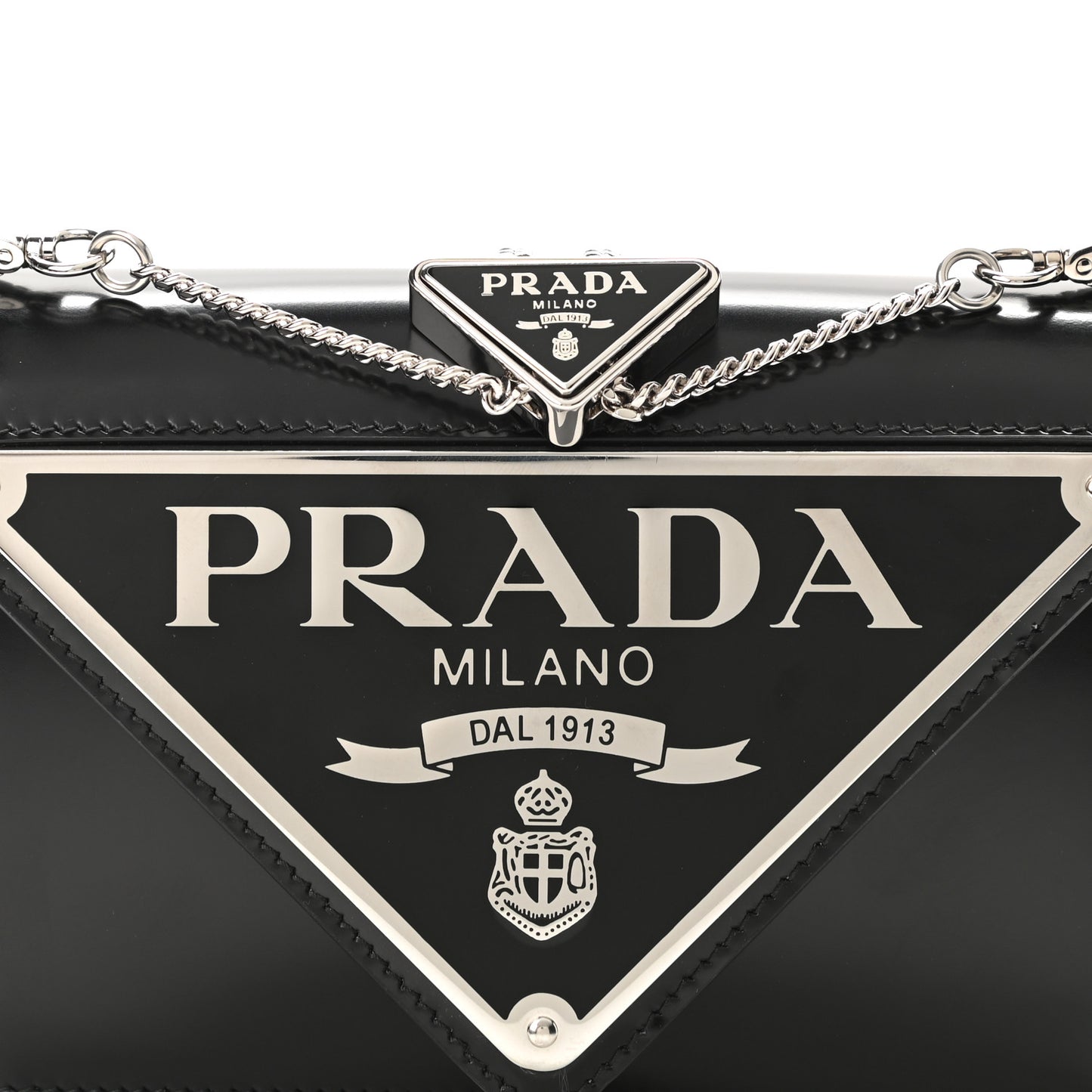 Spazzolato Triangle Logo Plate Flap Chain Crossbody Bag Black