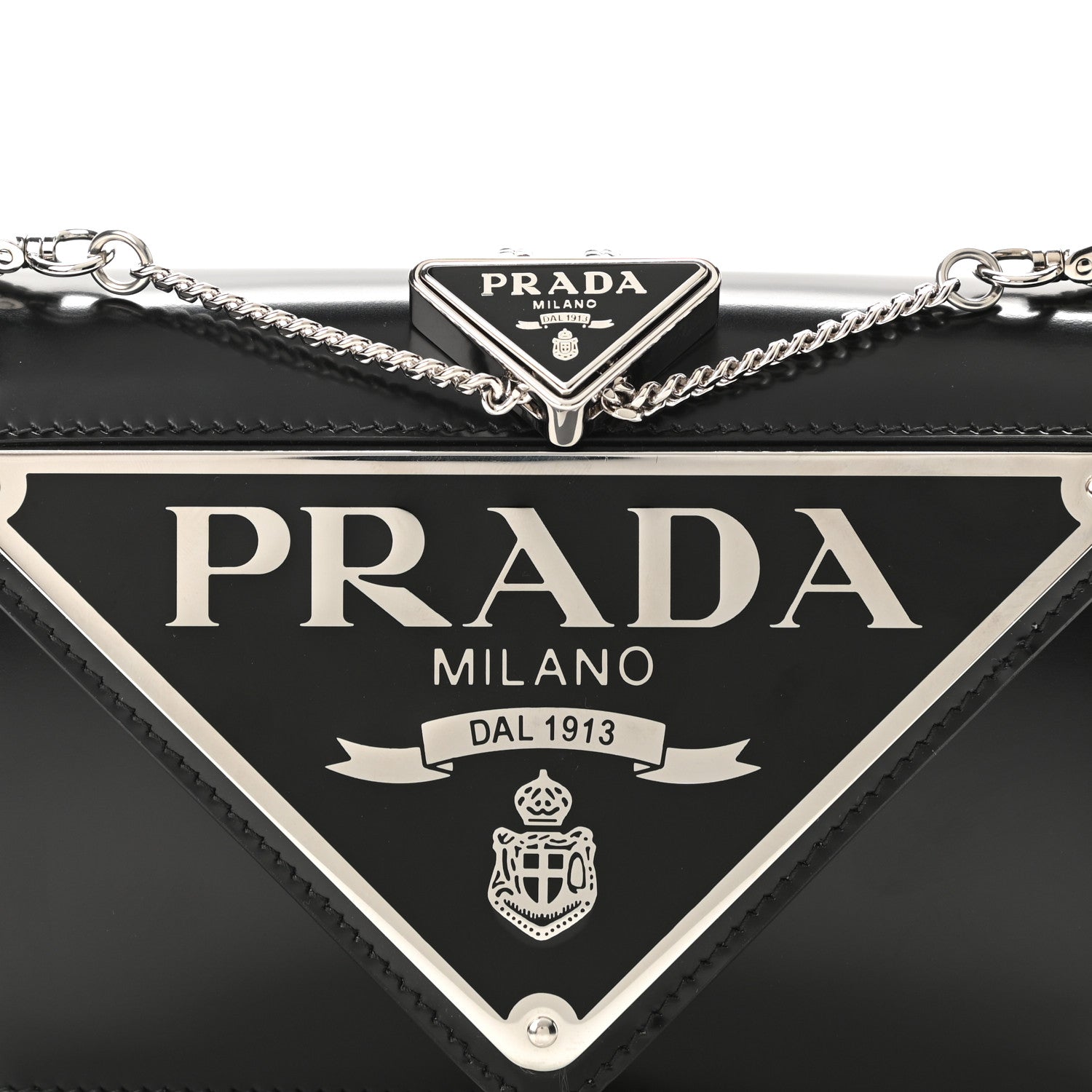 Prada Spazzolato Triangle Logo Plate Flap Chain Crossbody Bag Black 7 of 9