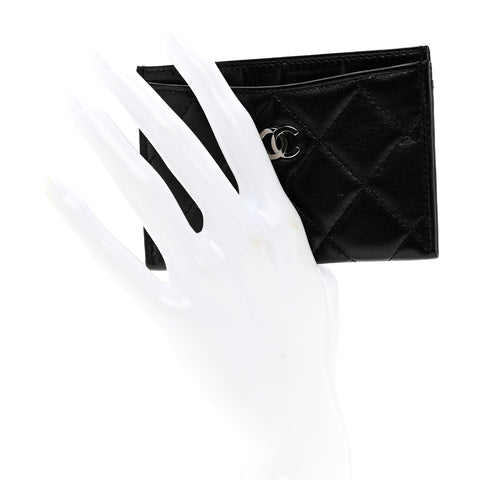 Lambskin Quilted Card Holder Black