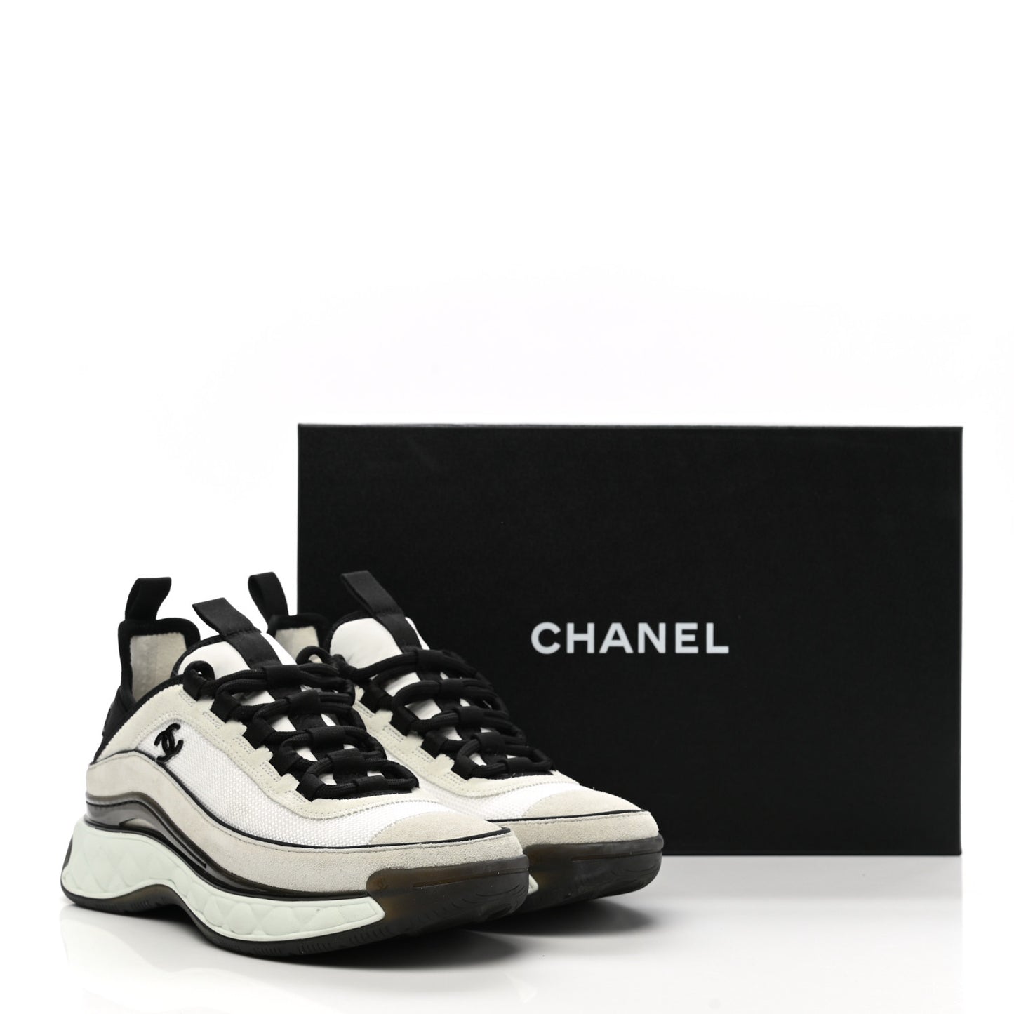 Velvet Calfskin Mixed Fibers CC Sneakers 36 White Black