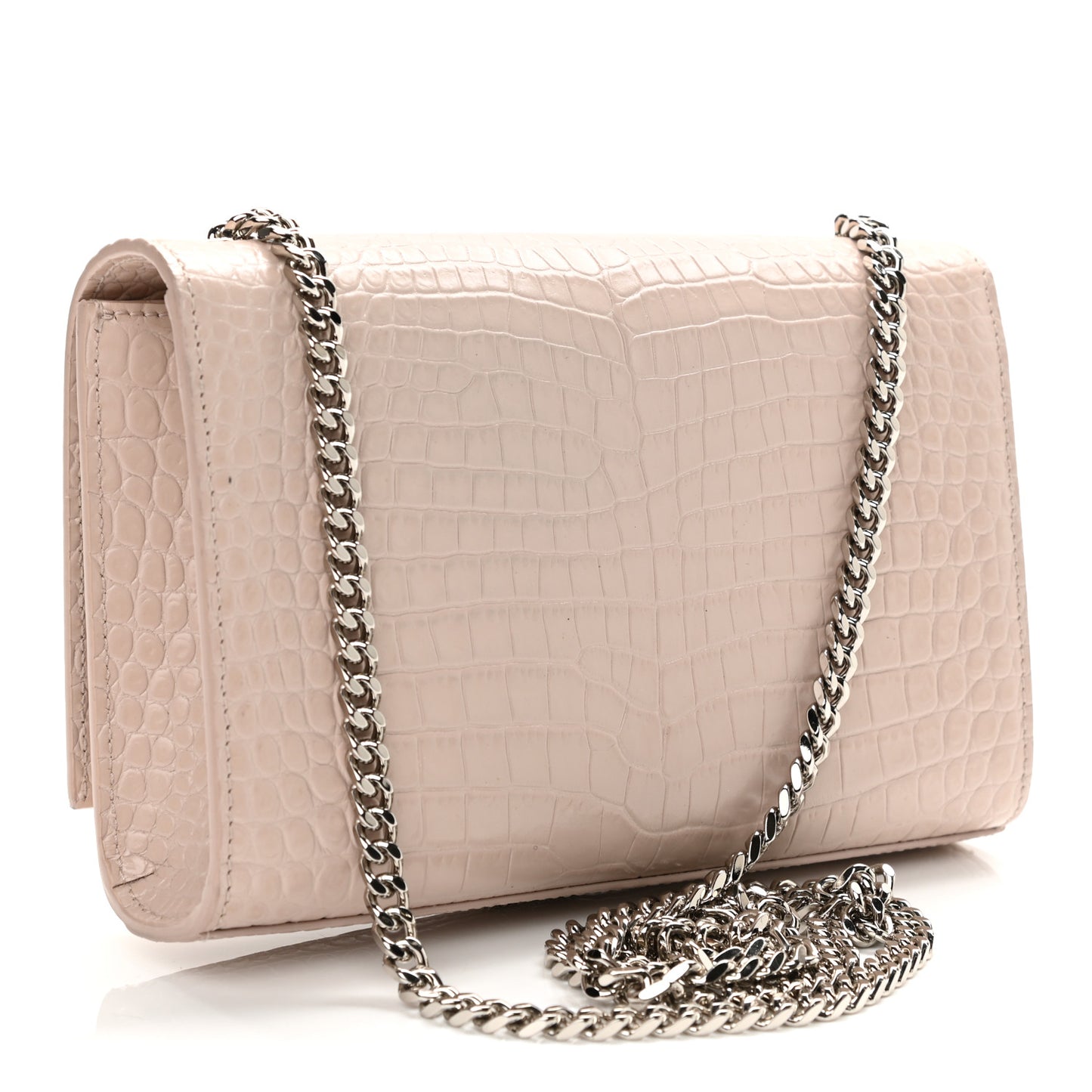 Calfskin Crocodile Embossed Small Classic Monogram Kate Tassel Satchel Light Pink