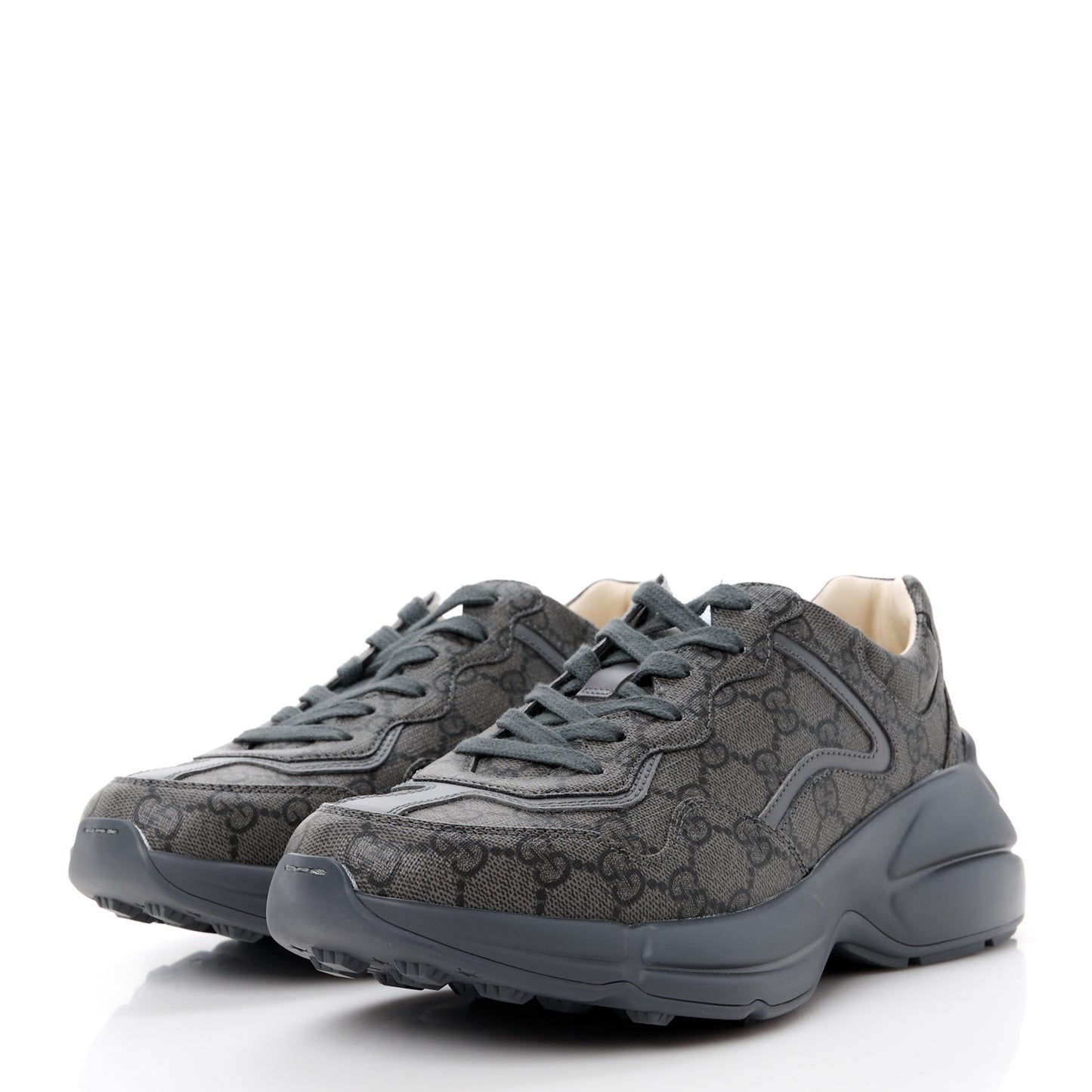 GG Supreme Monogram Apollo Calfskin Mens Rhyton Sneakers 6.5 Grey Black Graphite Grey