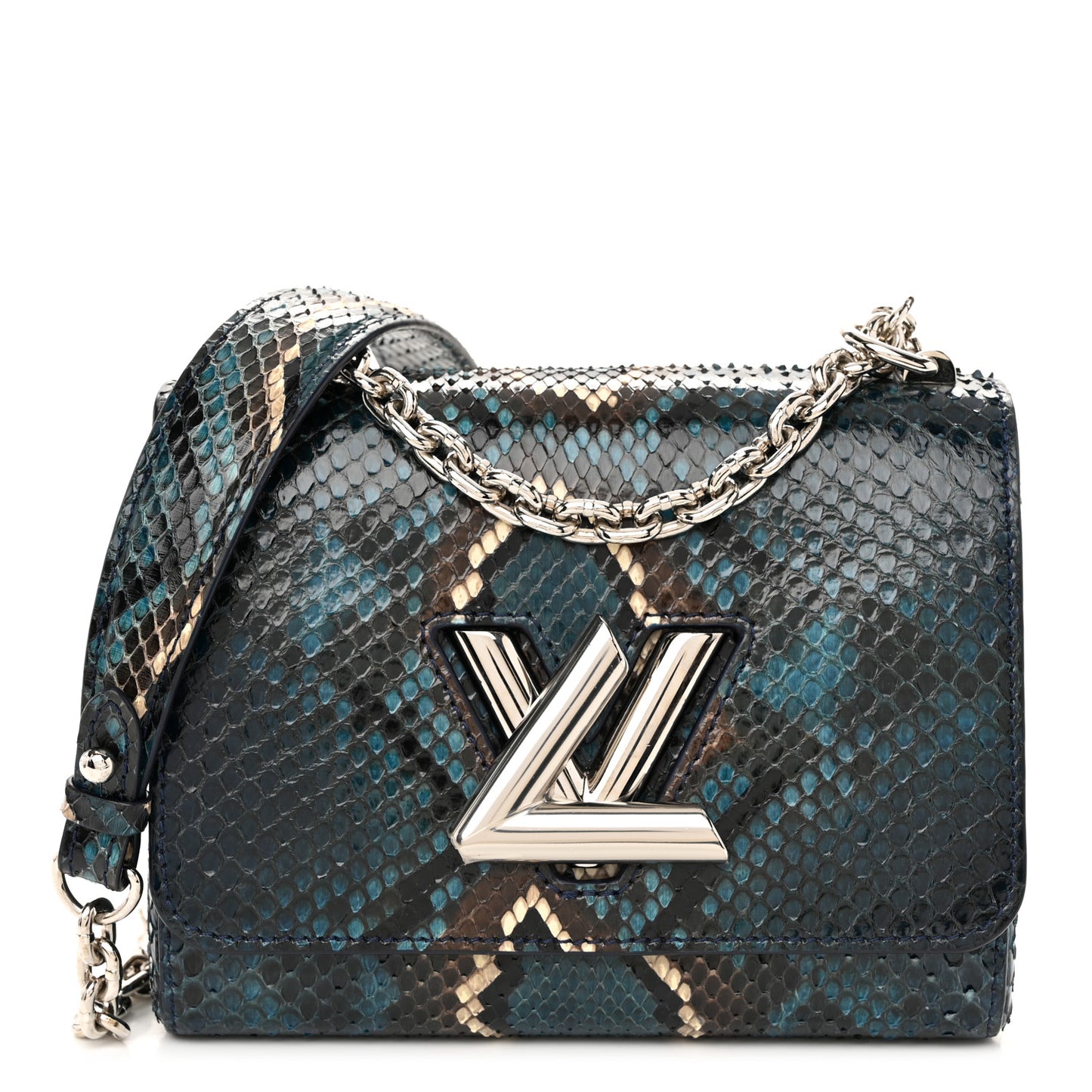 Snakeskin Twist Shoulder Bag PM Blue Multicolor