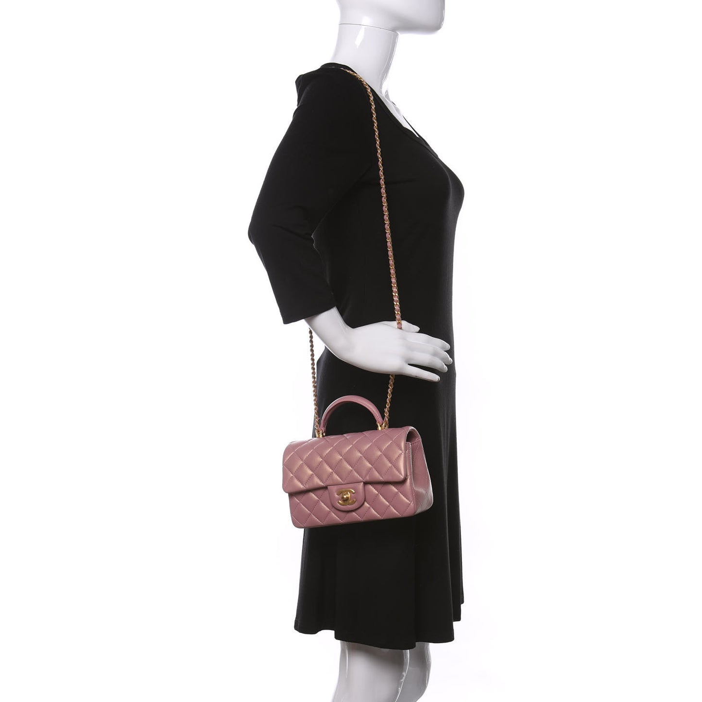 Iridescent Lambskin Quilted Mini Top Handle Rectangular Flap Pink