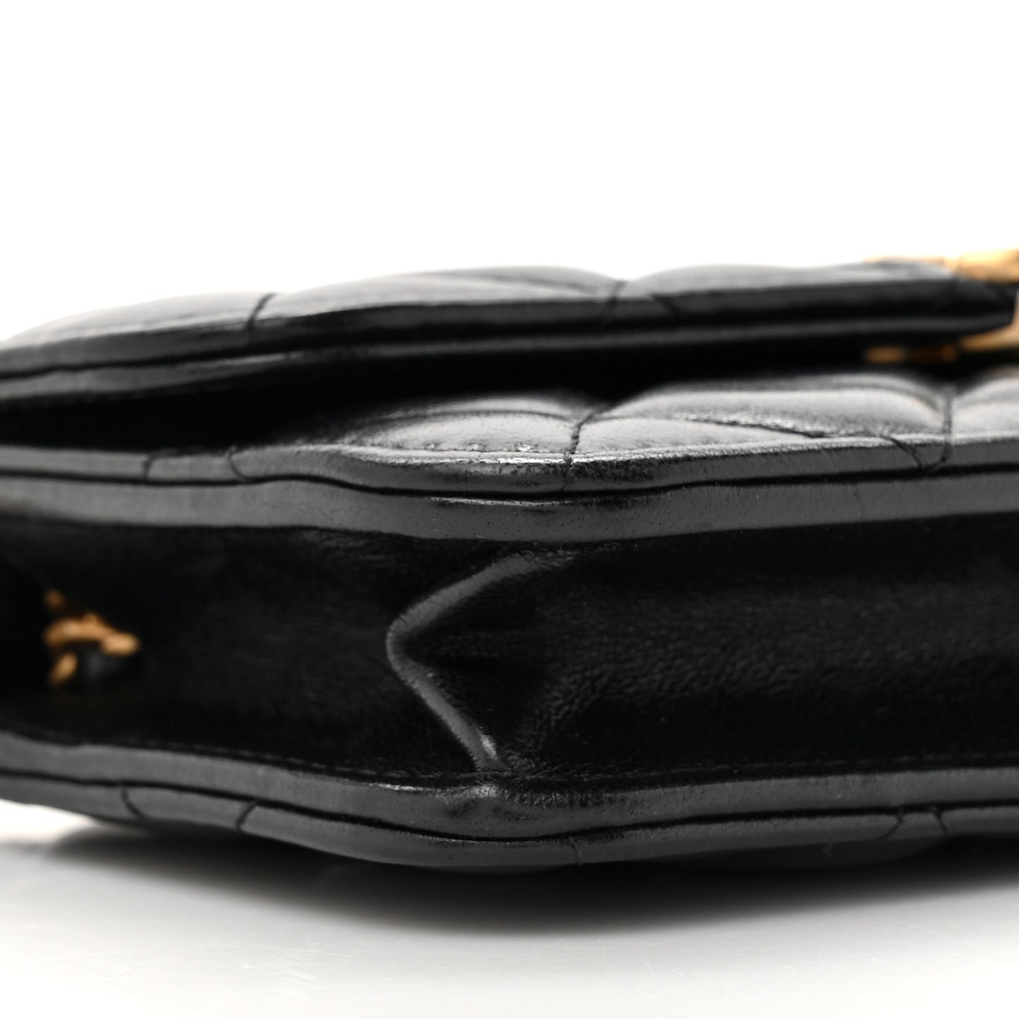 Lambskin Quilted CC Logo Flap Phone Holder With Chain Black