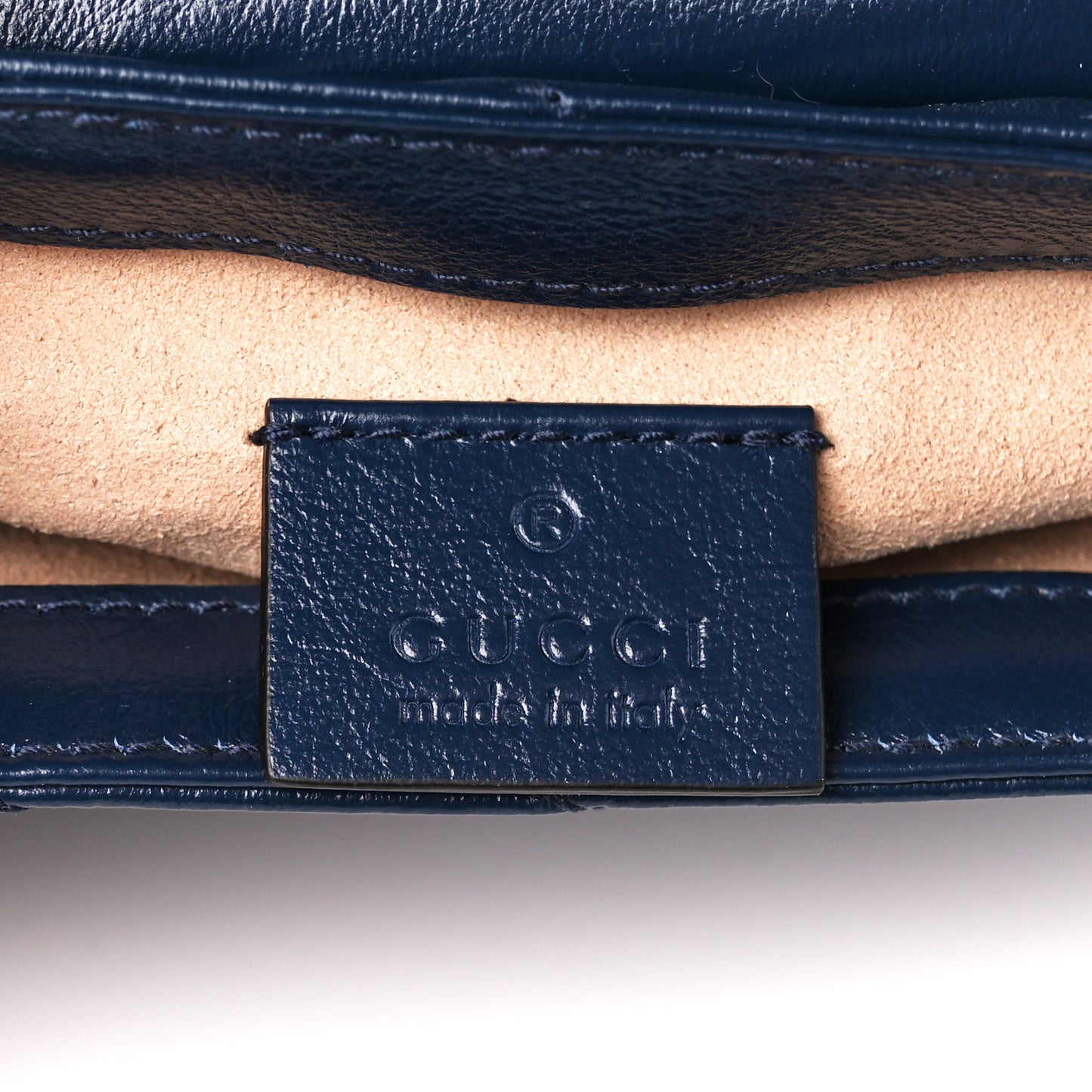 Vintage Effect Calfskin Matelasse Diagonal Super Mini Torchon GG Marmont Shoulder Bag Blue Agata Mystic White