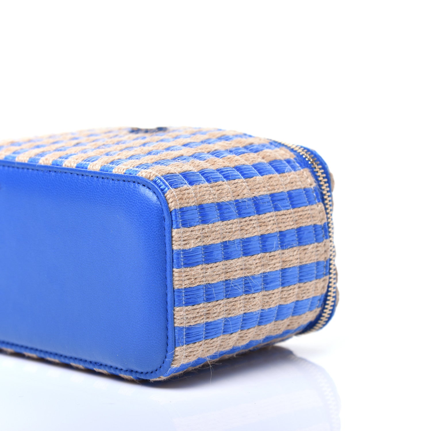 Chanel Raffia Jute Striped Small Vanity Case With Chain Blue Beige 9 of 10