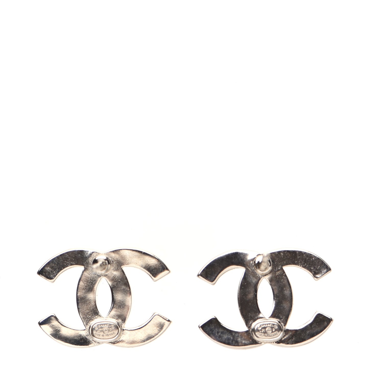 Crystal Metal CC Paris Button Stud Earrings Gold