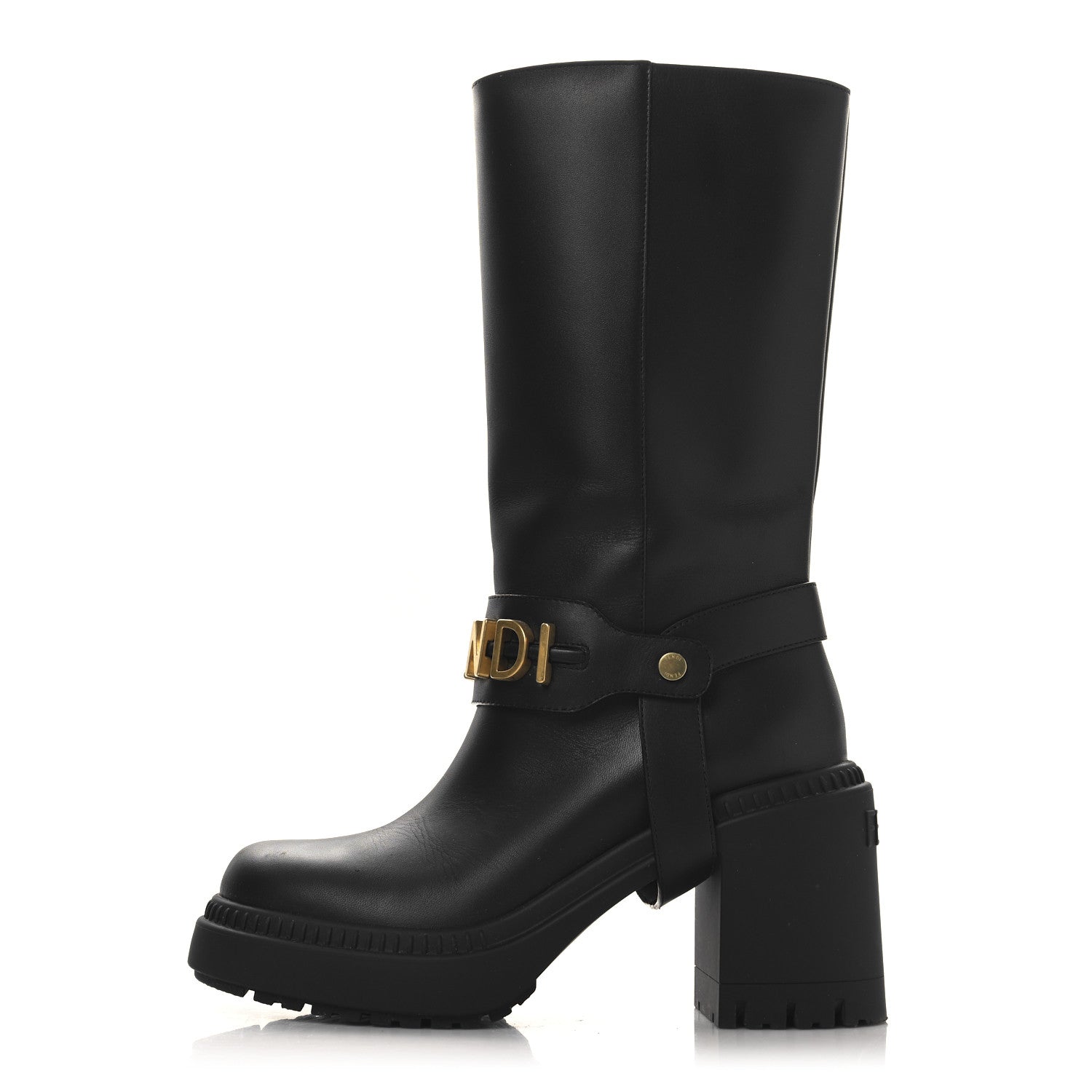 Fendi Vitello Fendigraphy Tall Biker Boots 35.5 Black 1736533