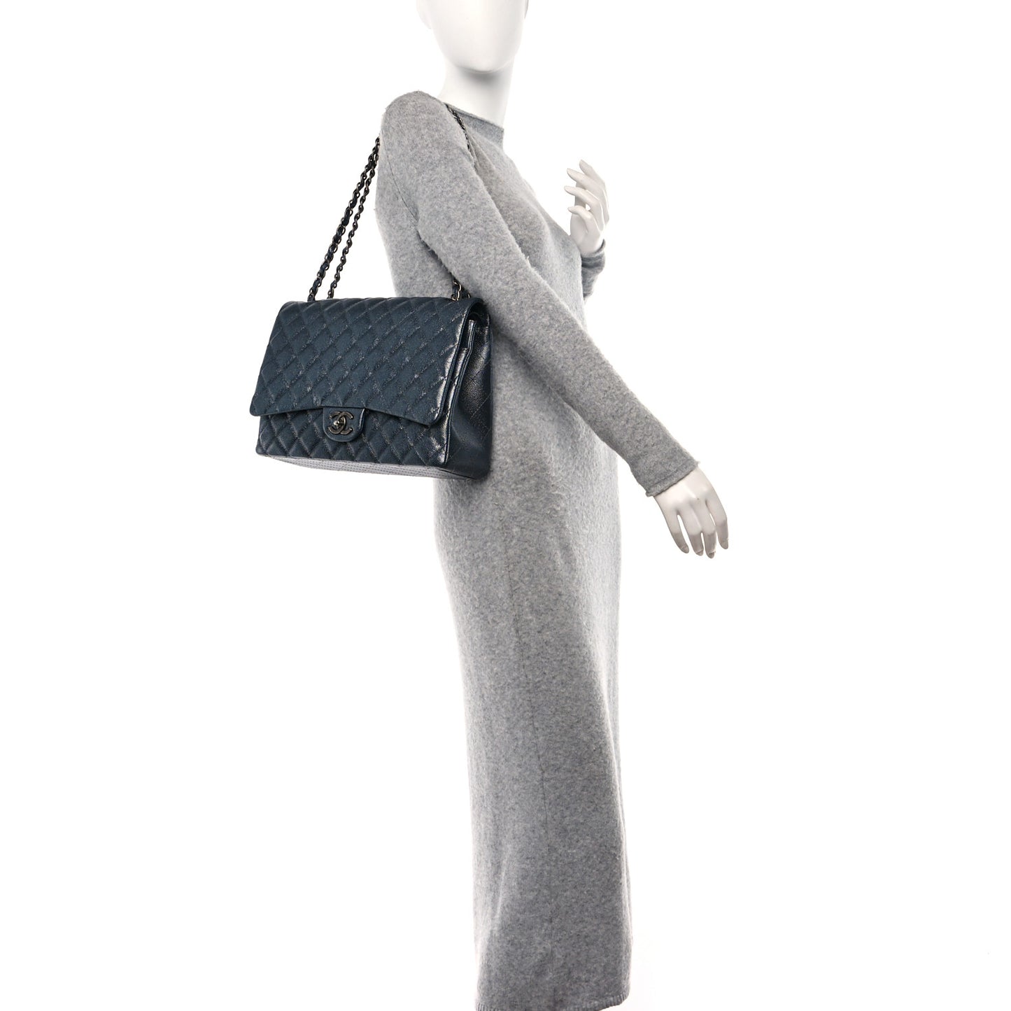 Metallic Caviar Quilted Maxi Double Flap Charcoal