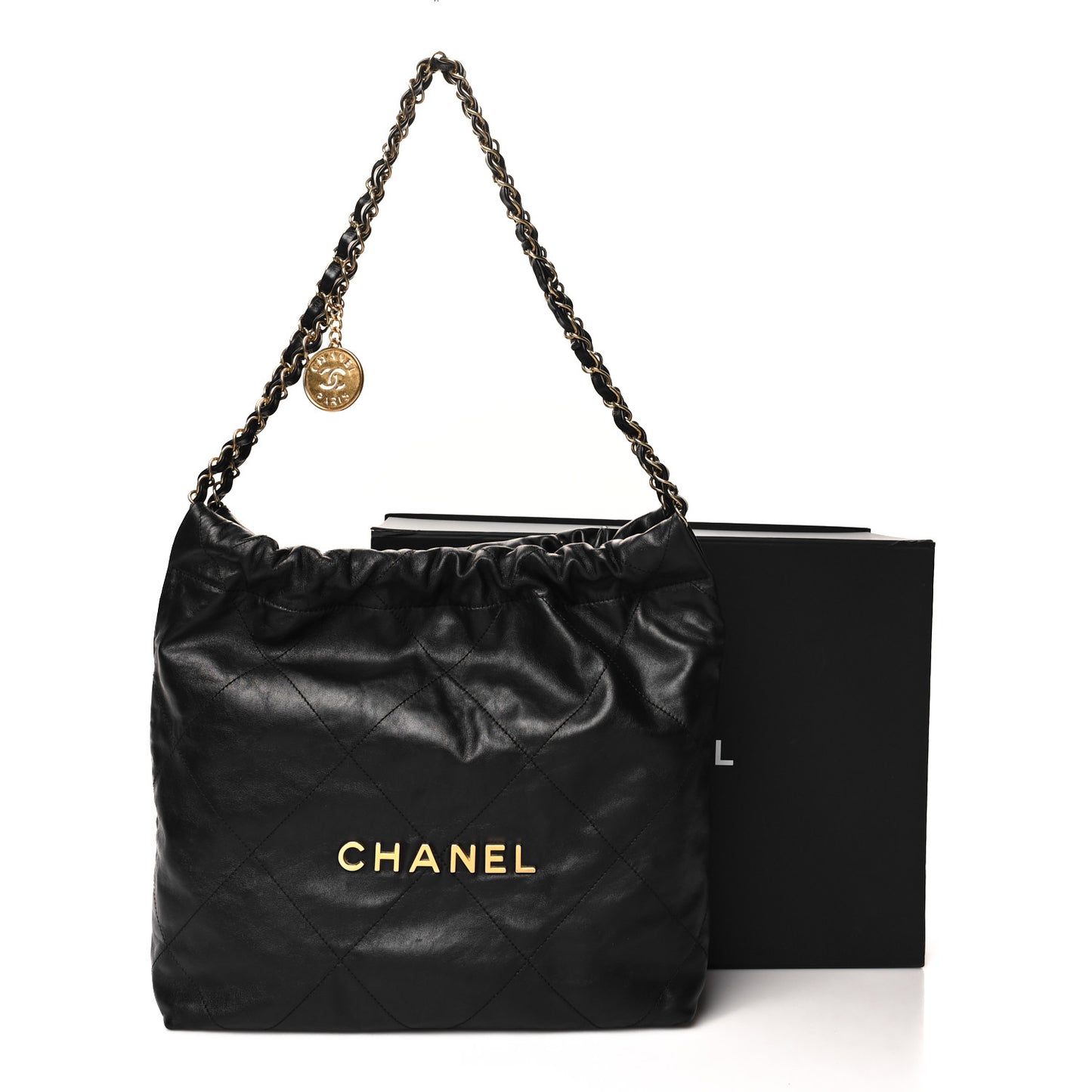 Shiny Calfskin Quilted Small Chanel 22 Black