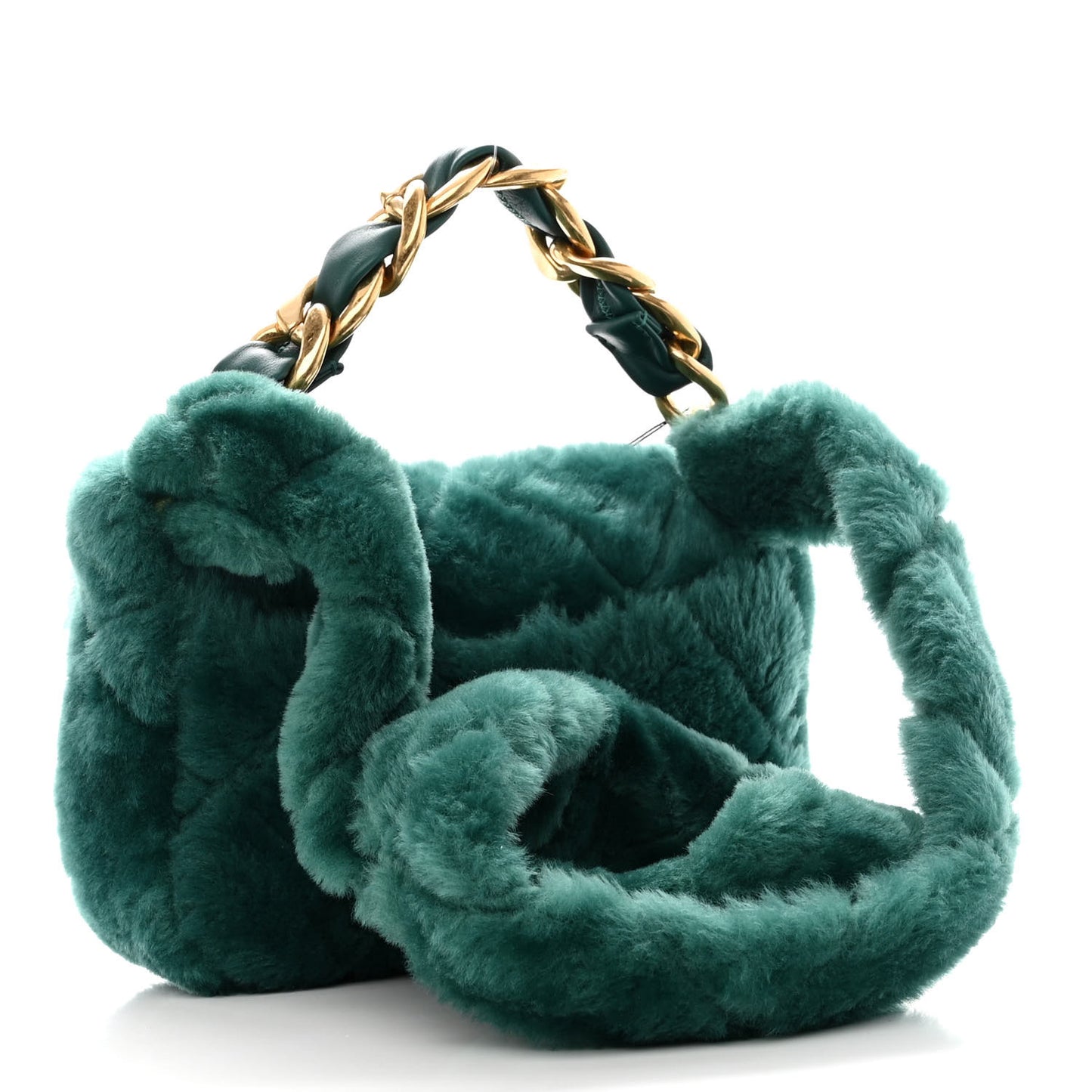 Shearling Lambskin Quilted Flap Green