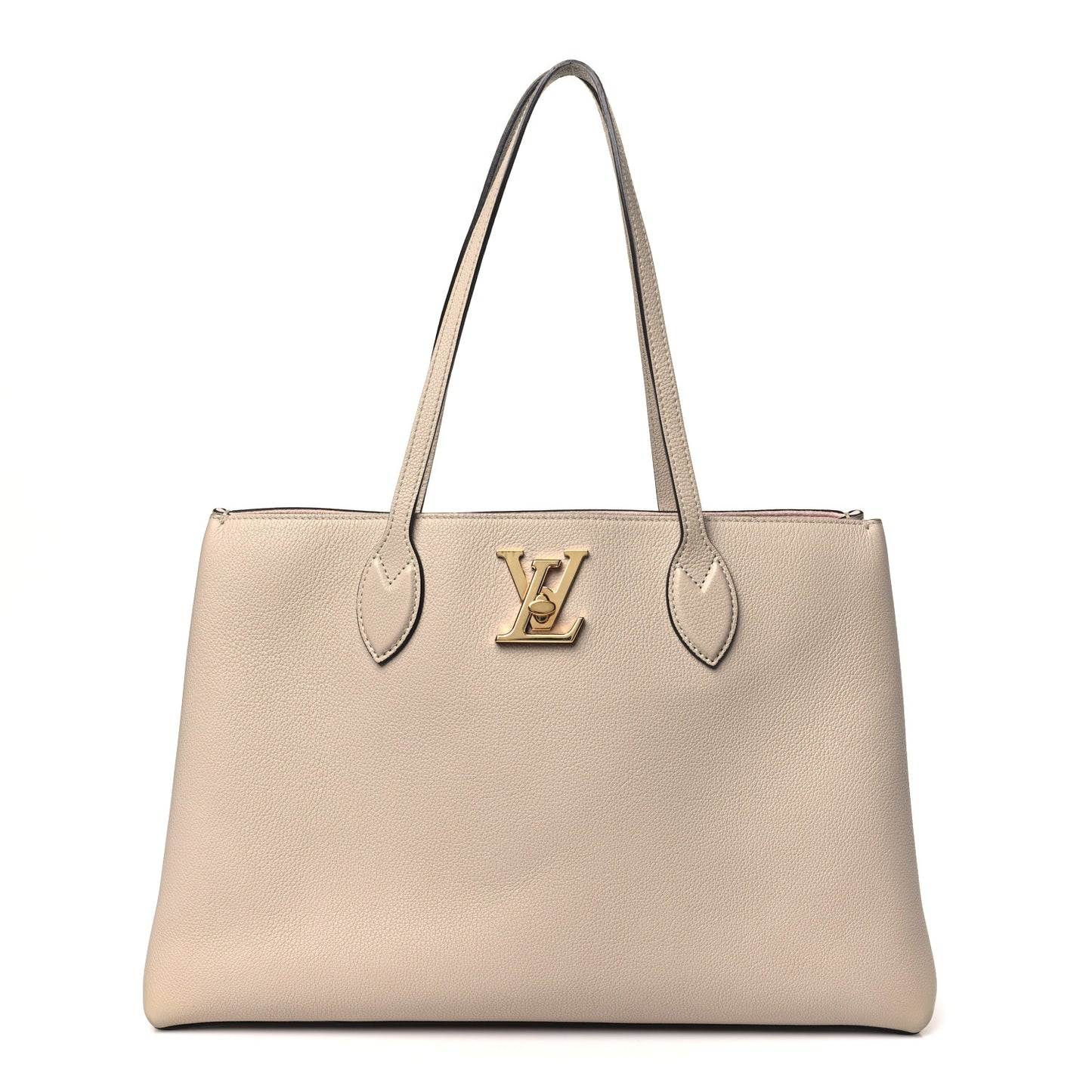 Grained Calfskin Lockme Shopper Greige