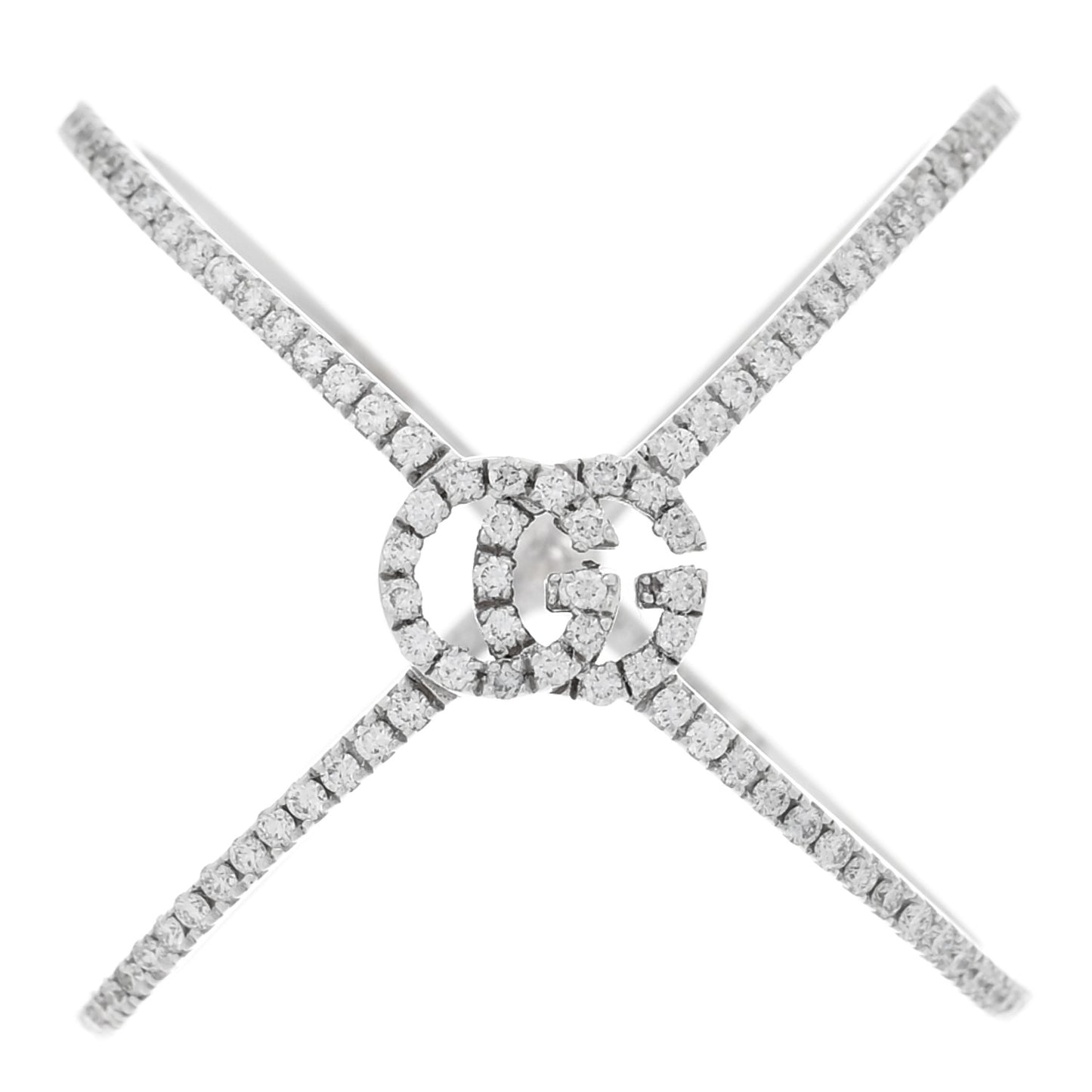 18K White Gold Diamond Running G Cross Ring 54 7