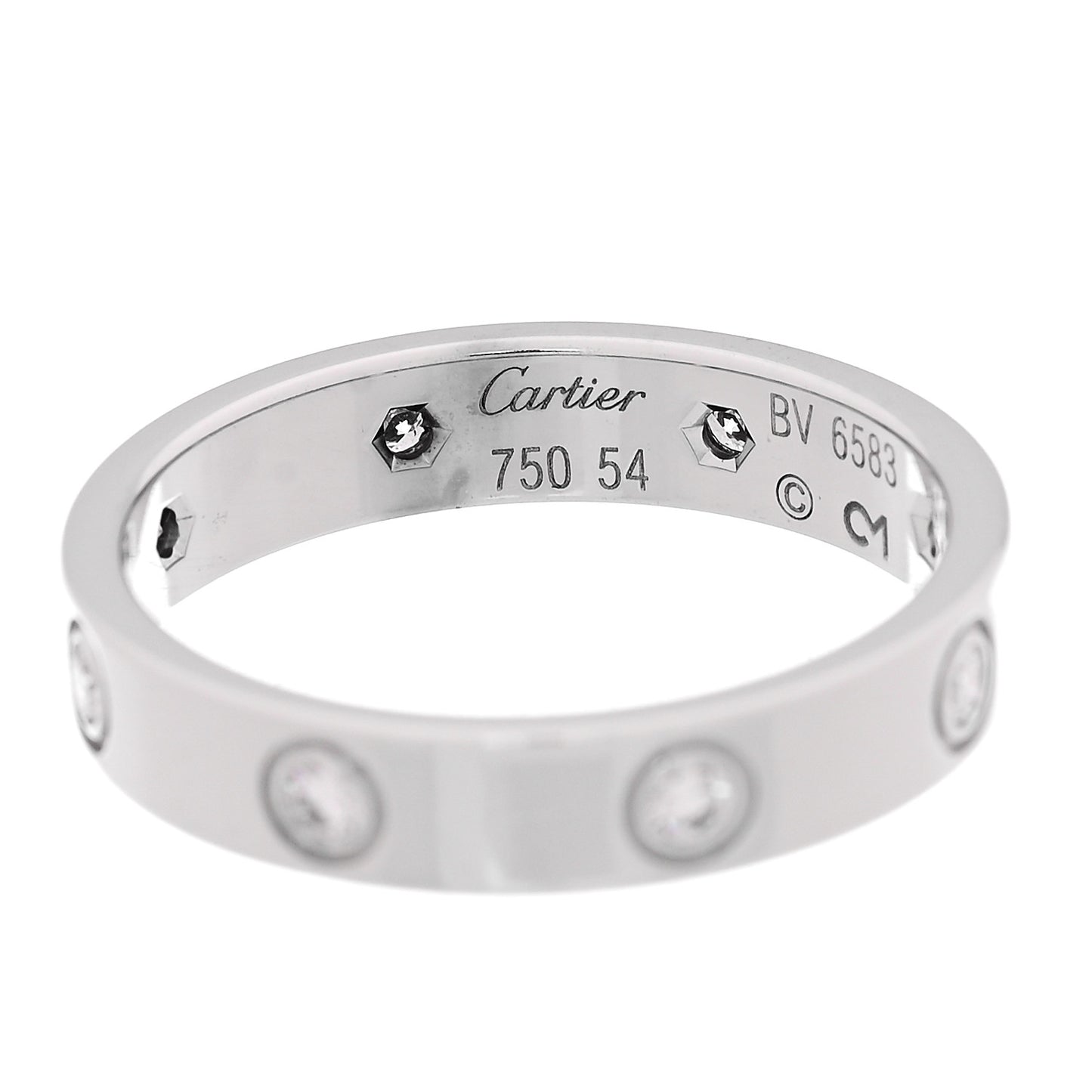 18K White Gold 8 Diamond 4mm Wedding Band LOVE Ring 54 6.75