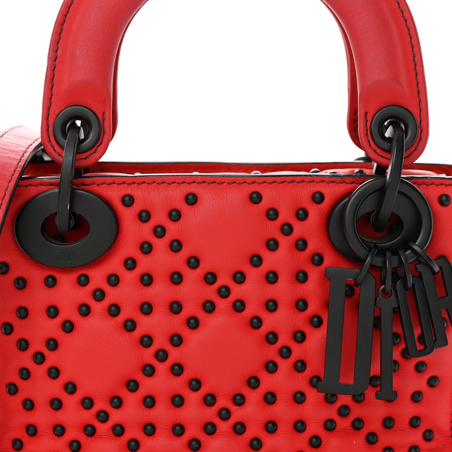 Ultra Matte Calfskin Studded Mini Supple Lady Dior Red Black