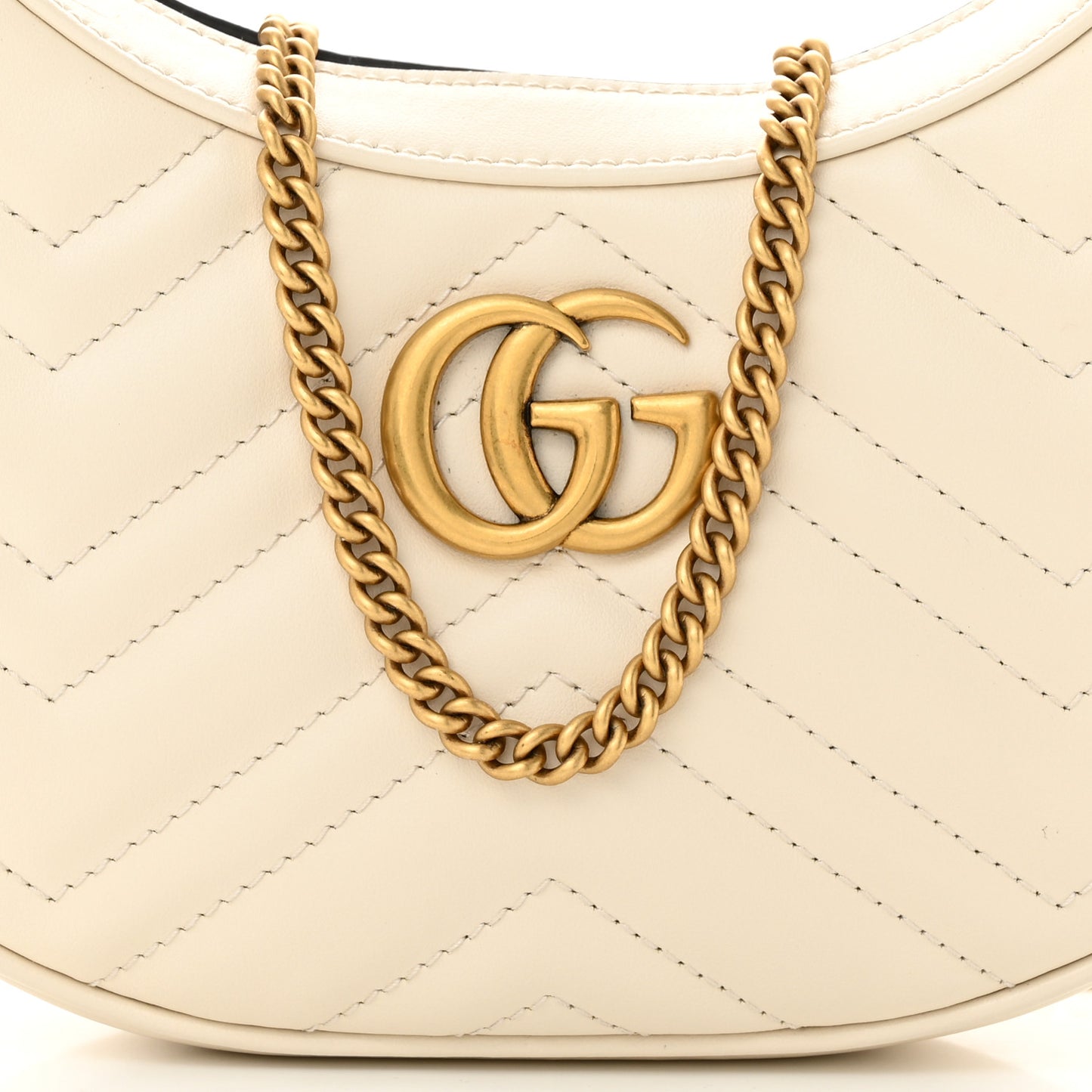 Calfskin Matelasse Chevron Mini GG Marmont Half Moon Hobo Mystic White