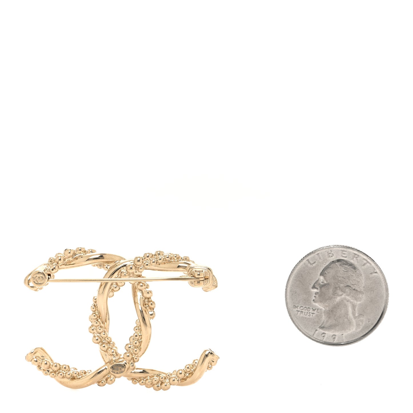 Metal Crystal Twisted CC Brooch Light Gold