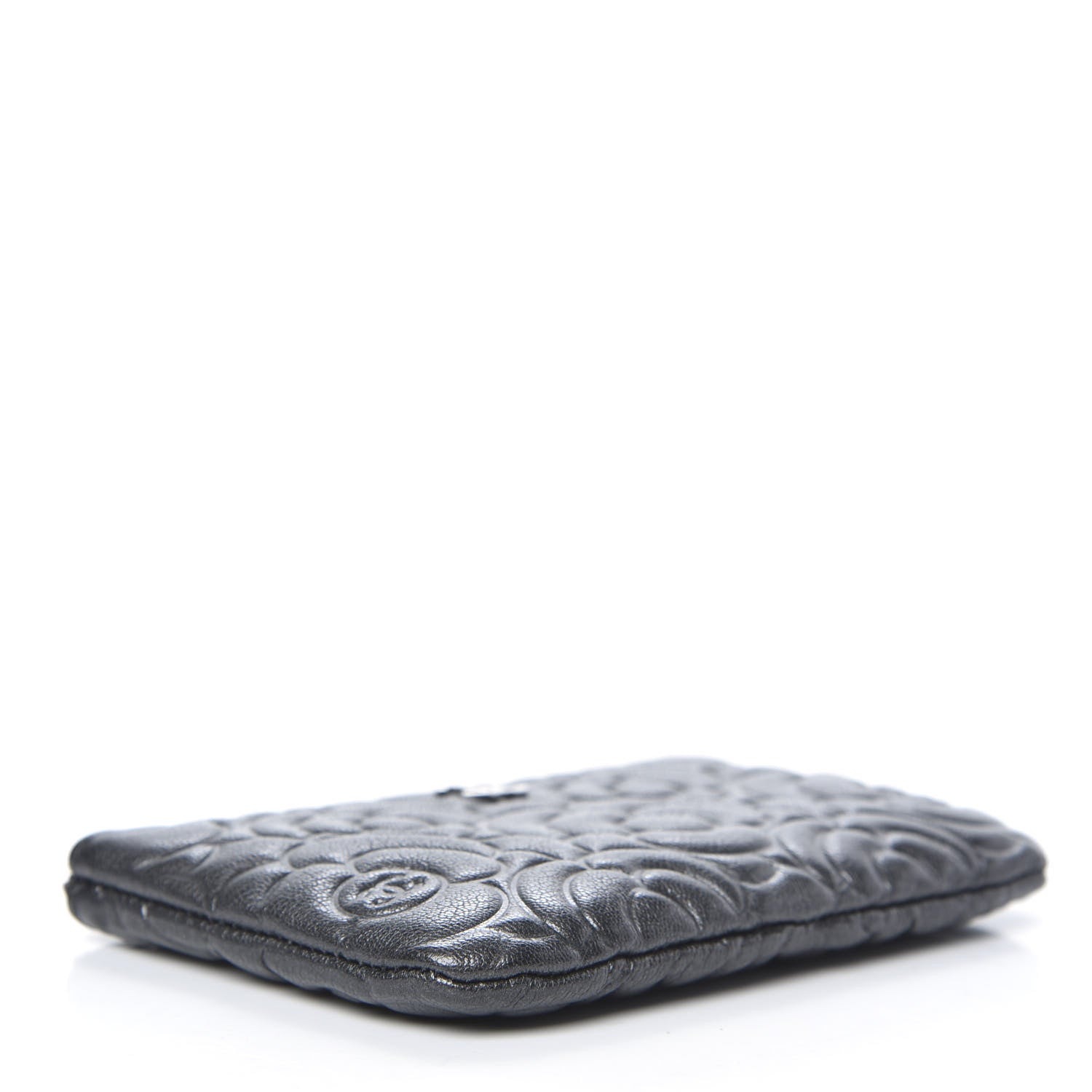 Chanel Goatskin Camellia Embossed Cosmetic Pouch Anthracite 4 of 8