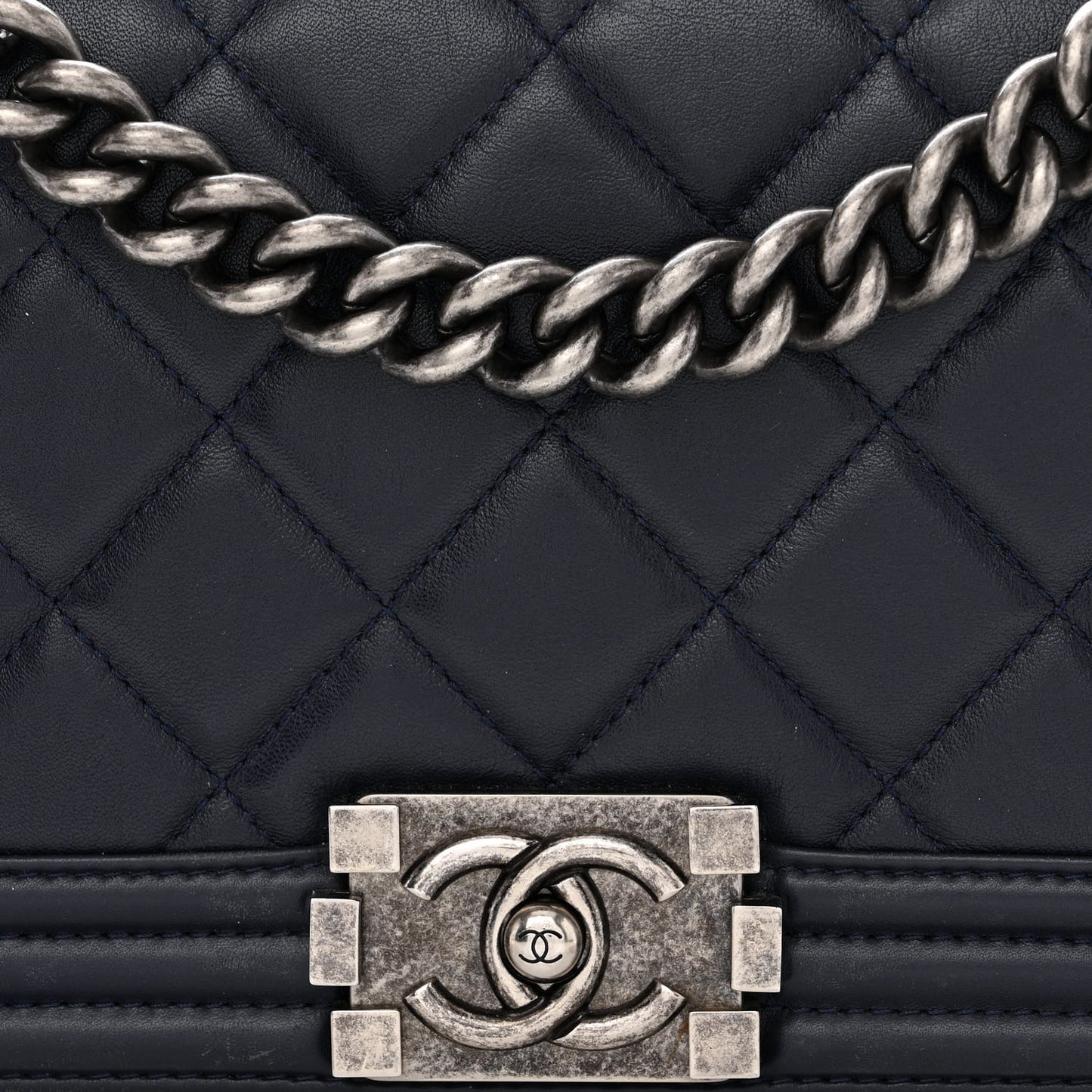 Lambskin Quilted Medium Boy Flap Navy