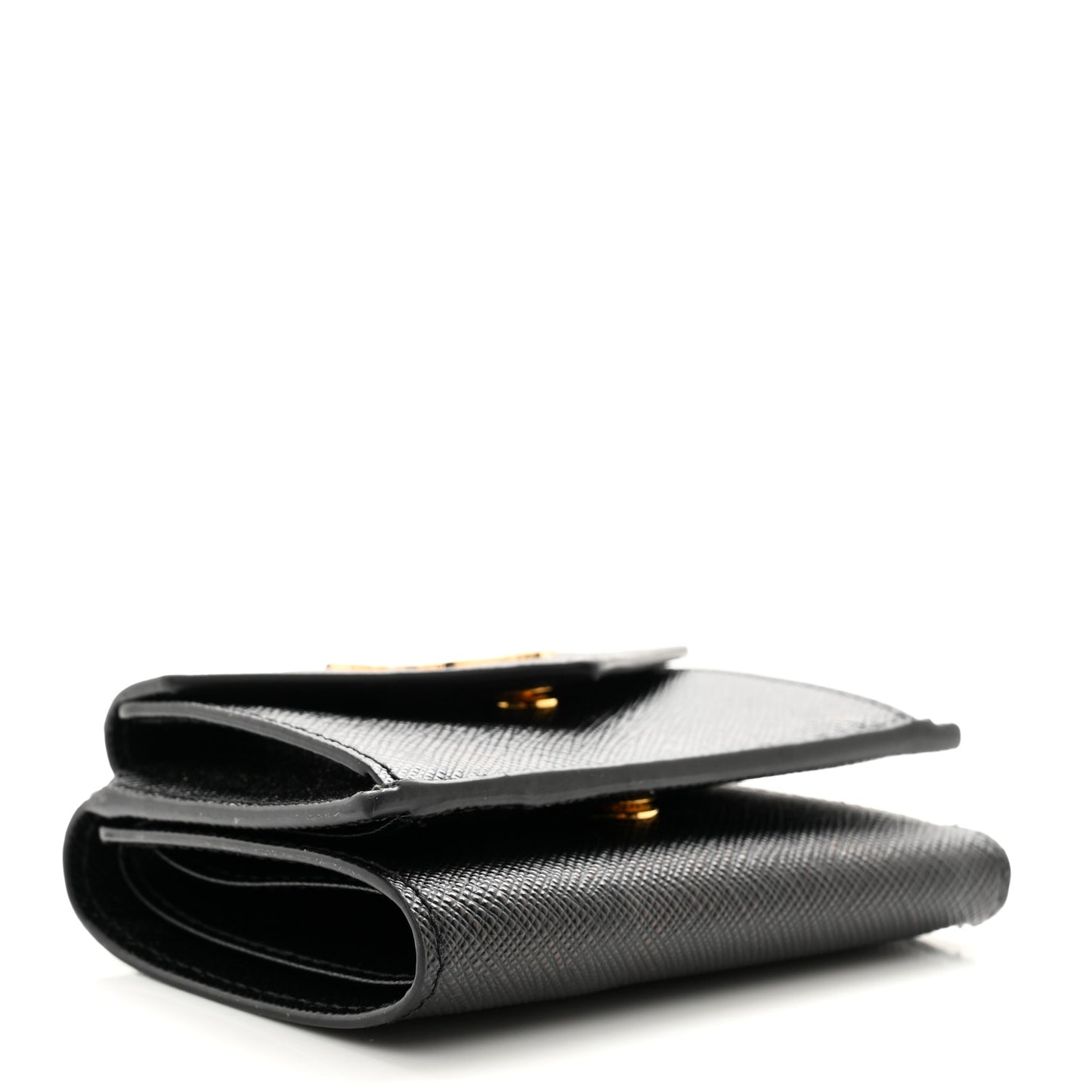 Saffiano Metal Tri-Fold Envelope Card Holder Wallet Black