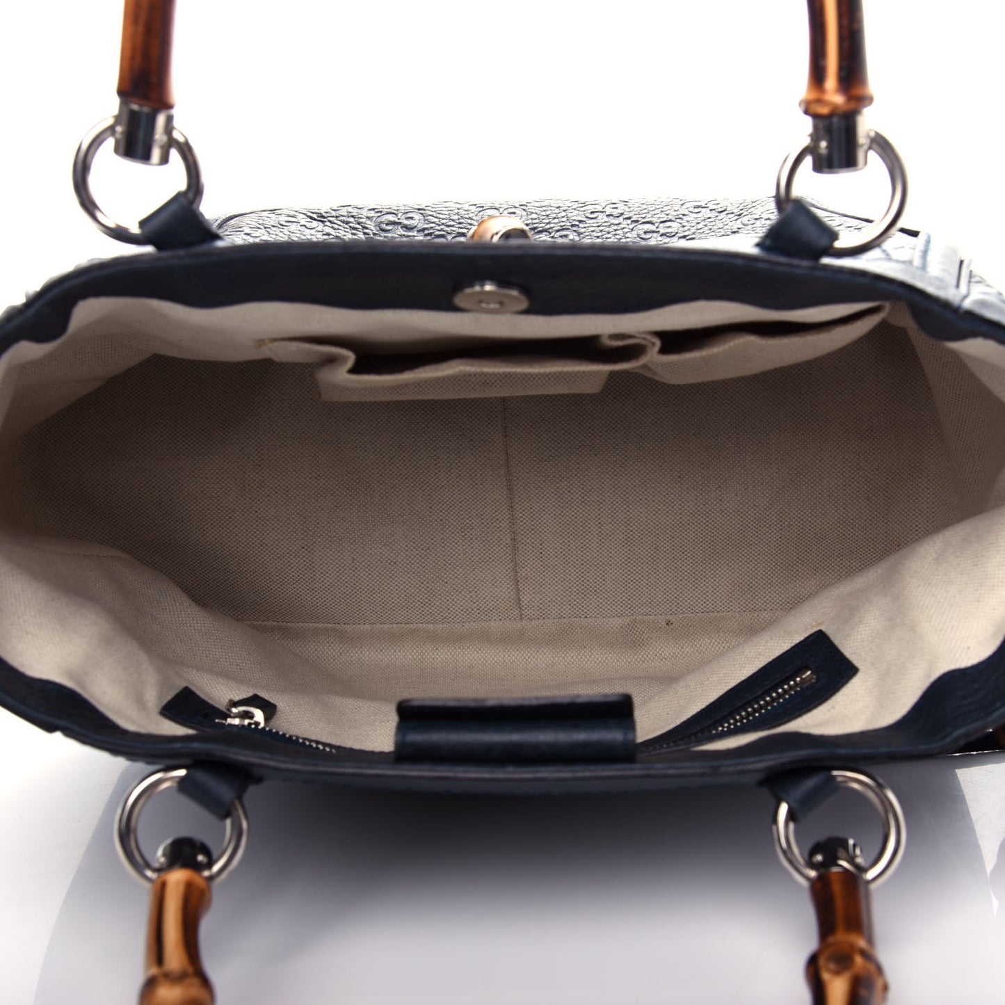 Guccissima Small New Bamboo Tassel Tote Dark Blue
