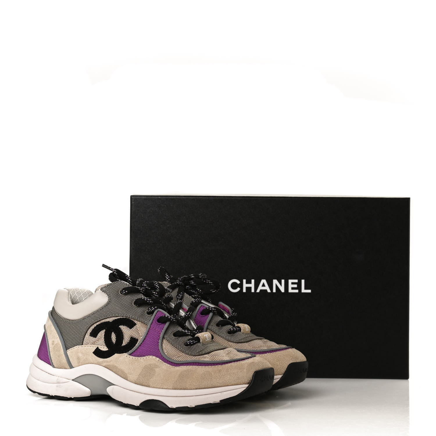 Chanel Mesh Suede Calfskin Grained Calfskin Womens CC Sneakers 39 Beige Dark Beige Purple 12 of 12