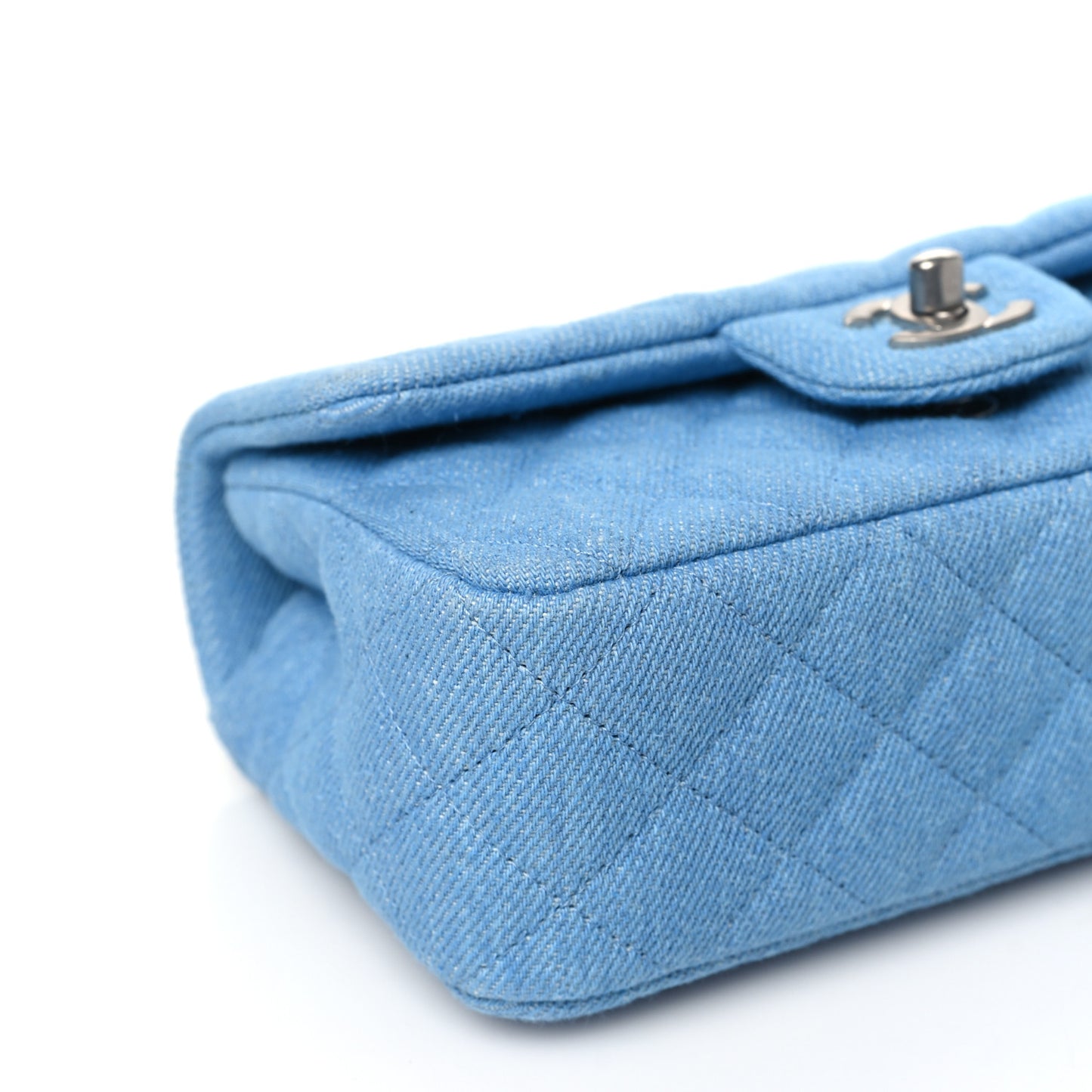 Denim Quilted Mini Rectangular Flap Blue