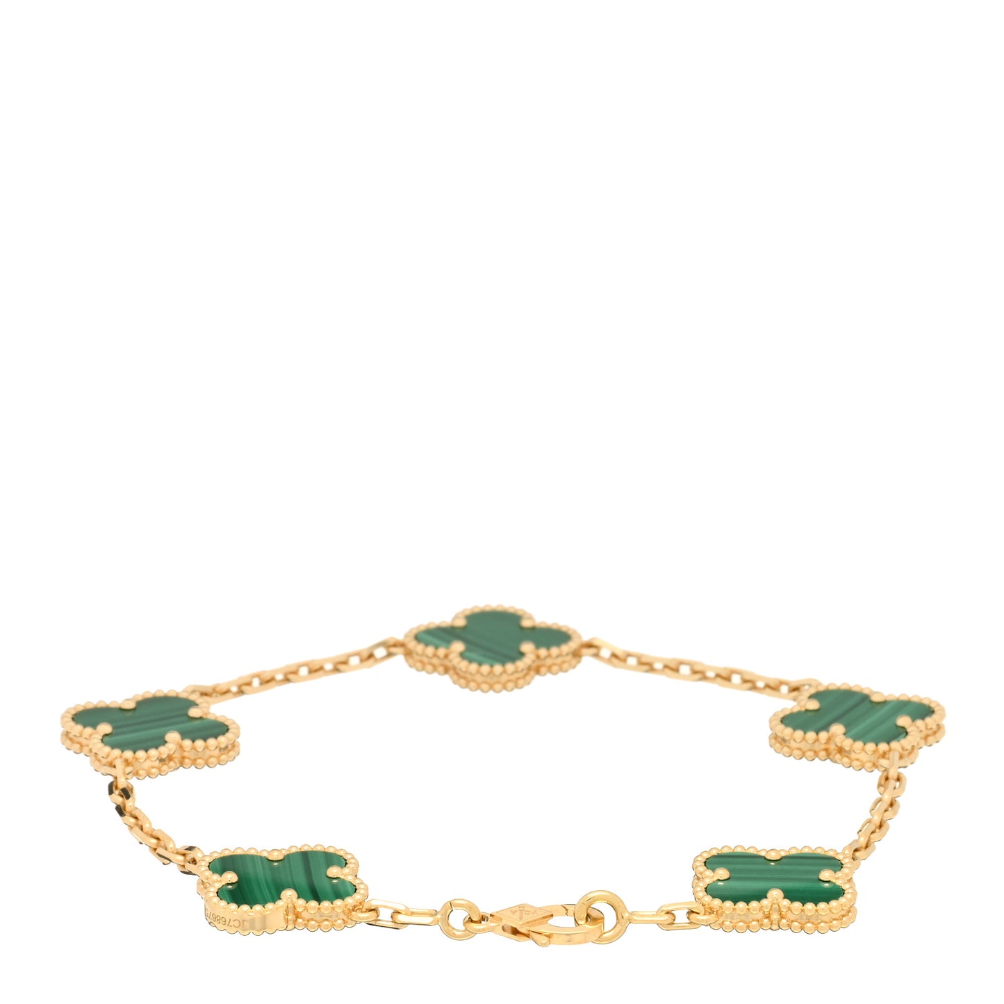 18K Yellow Gold Malachite 5 Motifs Vintage Alhambra Bracelet