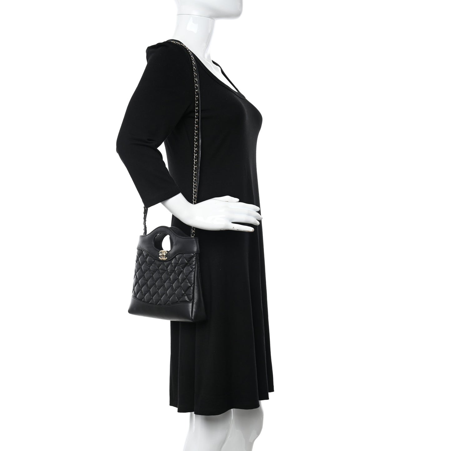 Aged Calfskin Quilted Mini 31 Shopping Bag Black