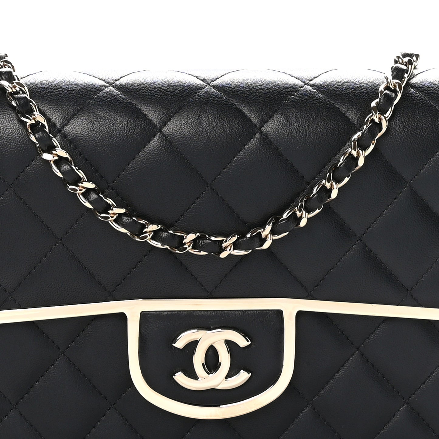 Lambskin Metal Quilted Medium Evening Bag With Chain Black