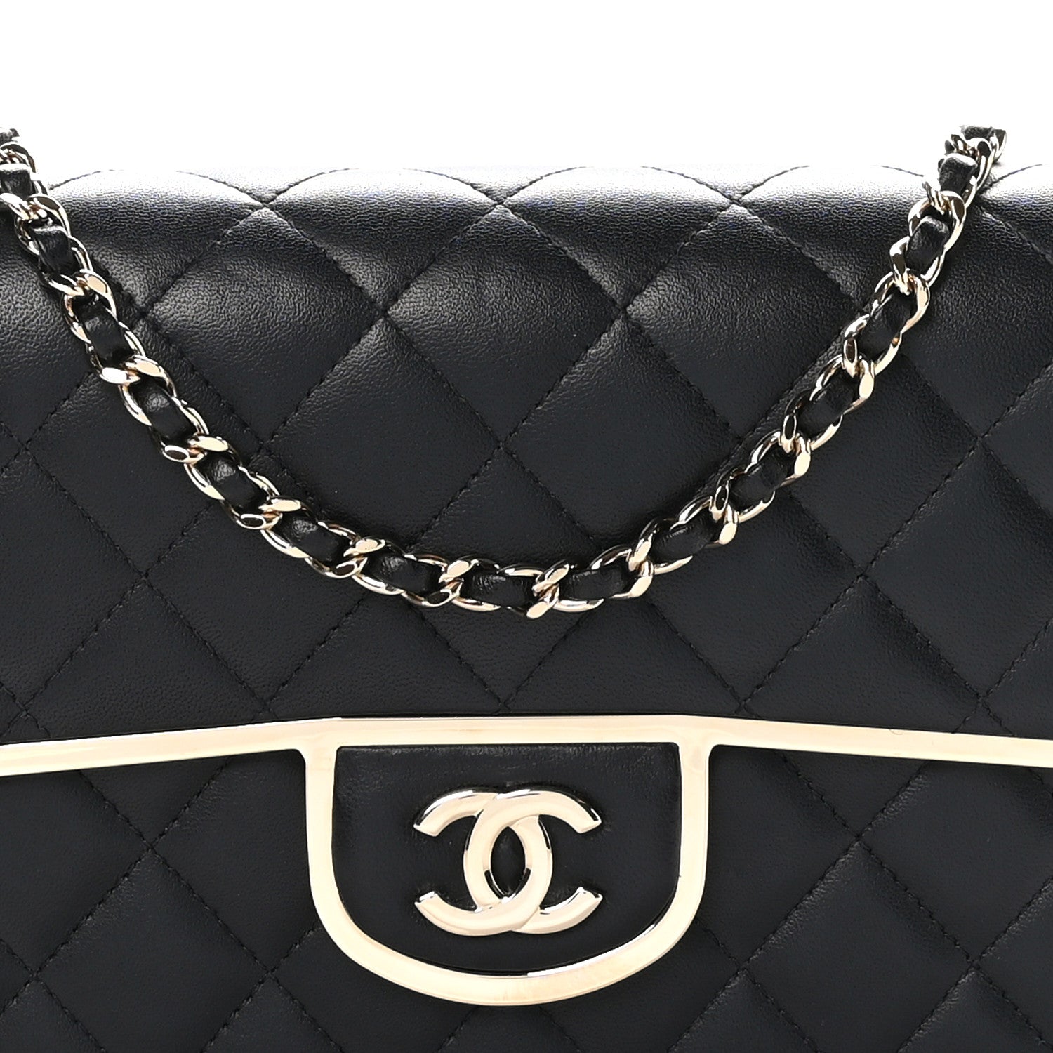 Chanel Lambskin Metal Quilted Medium Evening Bag With Chain Black 8 of 10
