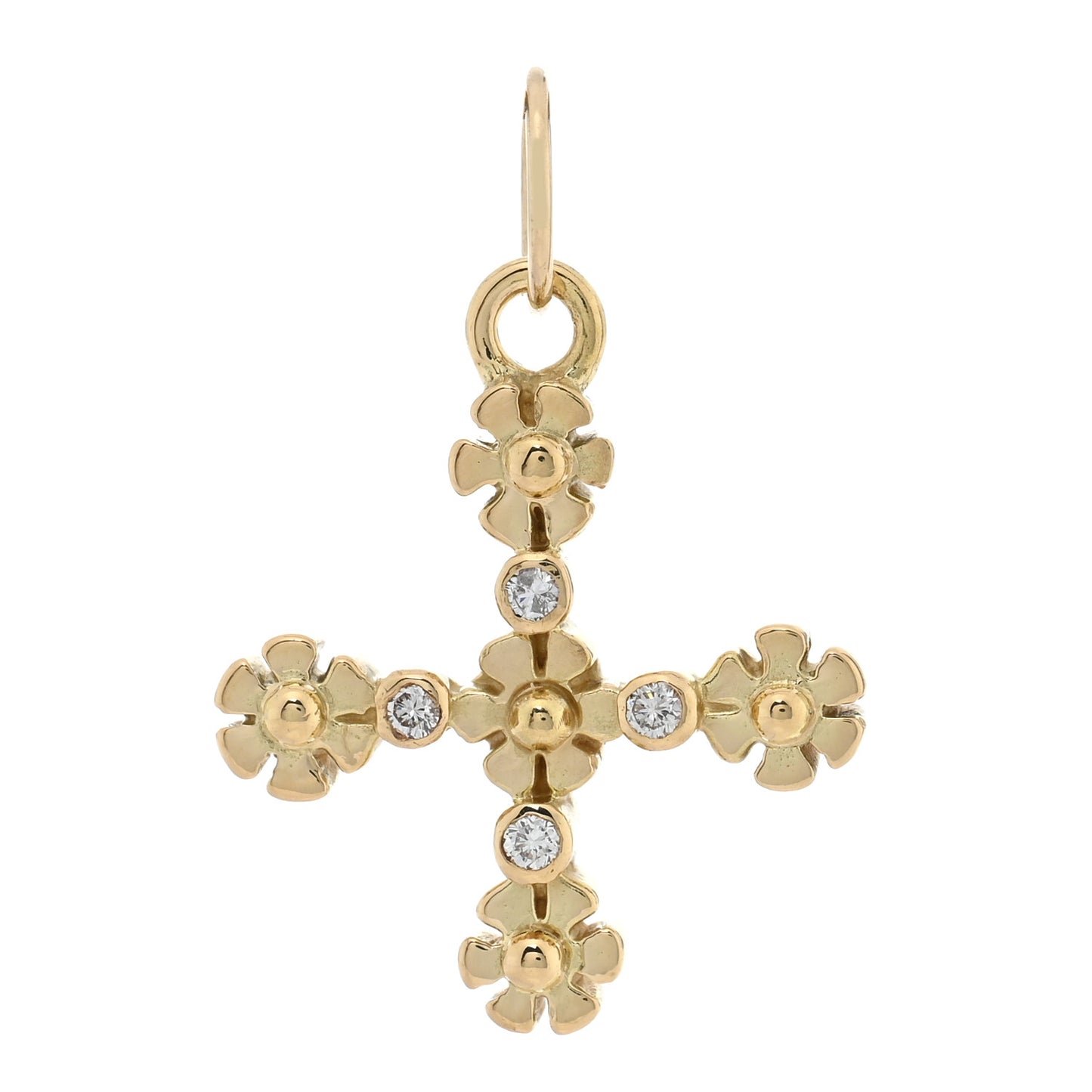18K Yellow Gold Diamond Fiori Cross Pendant