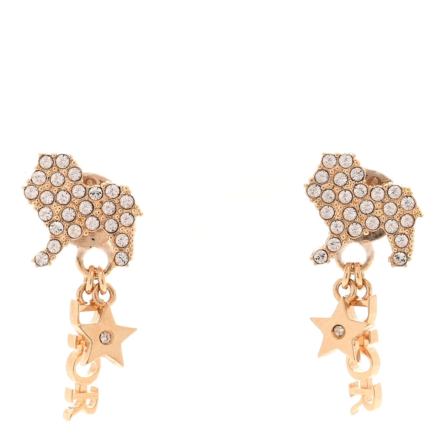 Crystal Diorable Lion Logo Earrings Gold