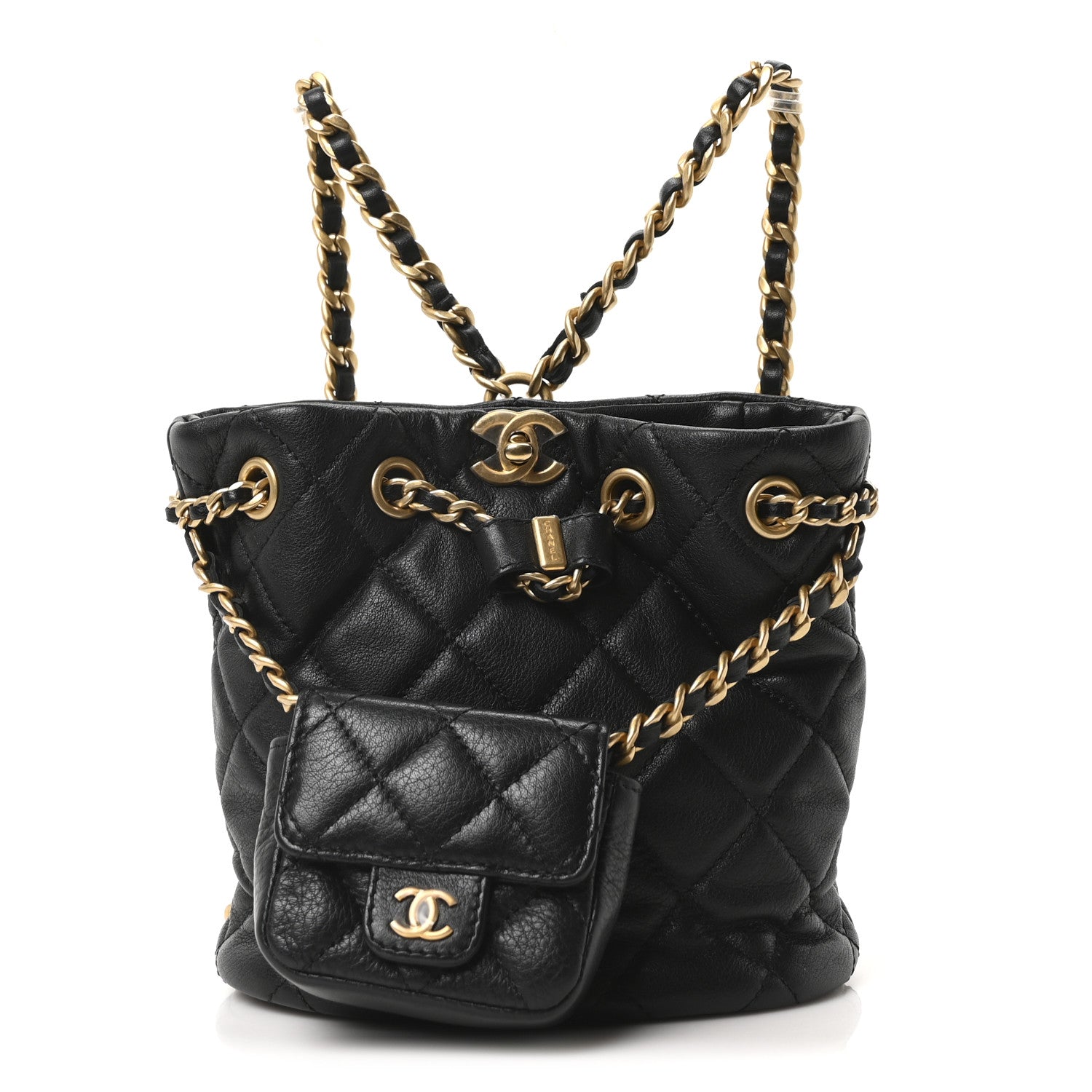chain detail mini bucket backpack Chanel Calfskin Quilted Small CC Chain Bucket Backpack Black 1780673 –  FASHIONPHILE
