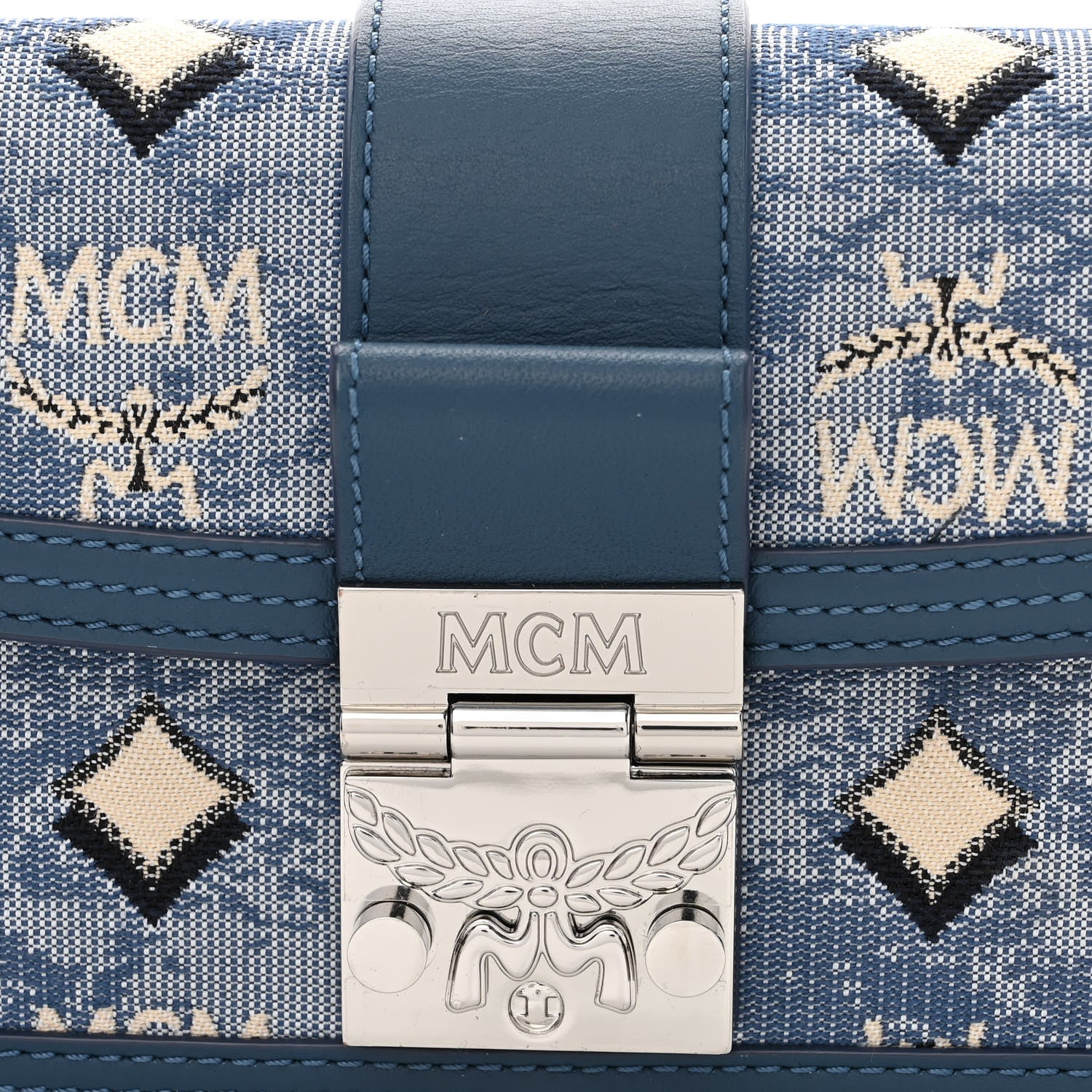 MCM Vintage Jacquard Monogram Mini Tracy Crossbody Blue 7 of 9