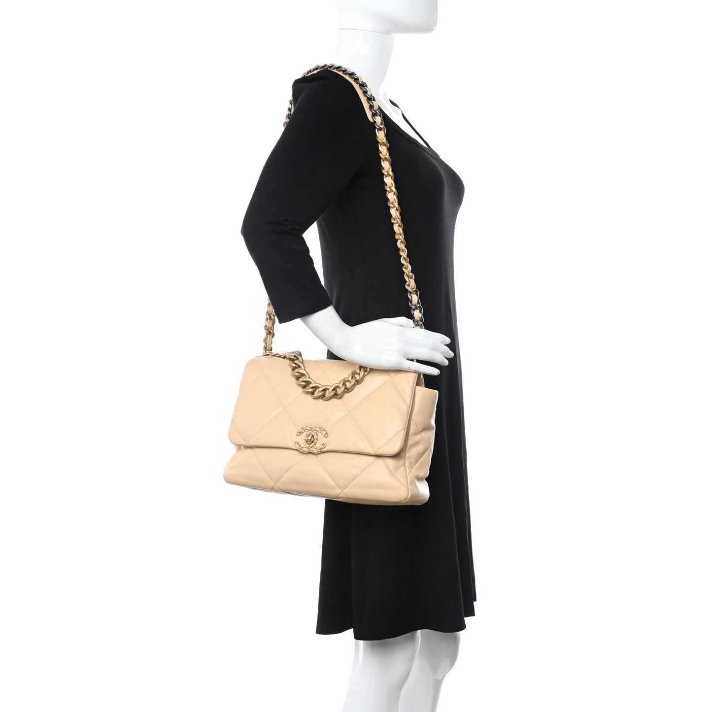Lambskin Quilted Large Chanel 19 Flap Beige