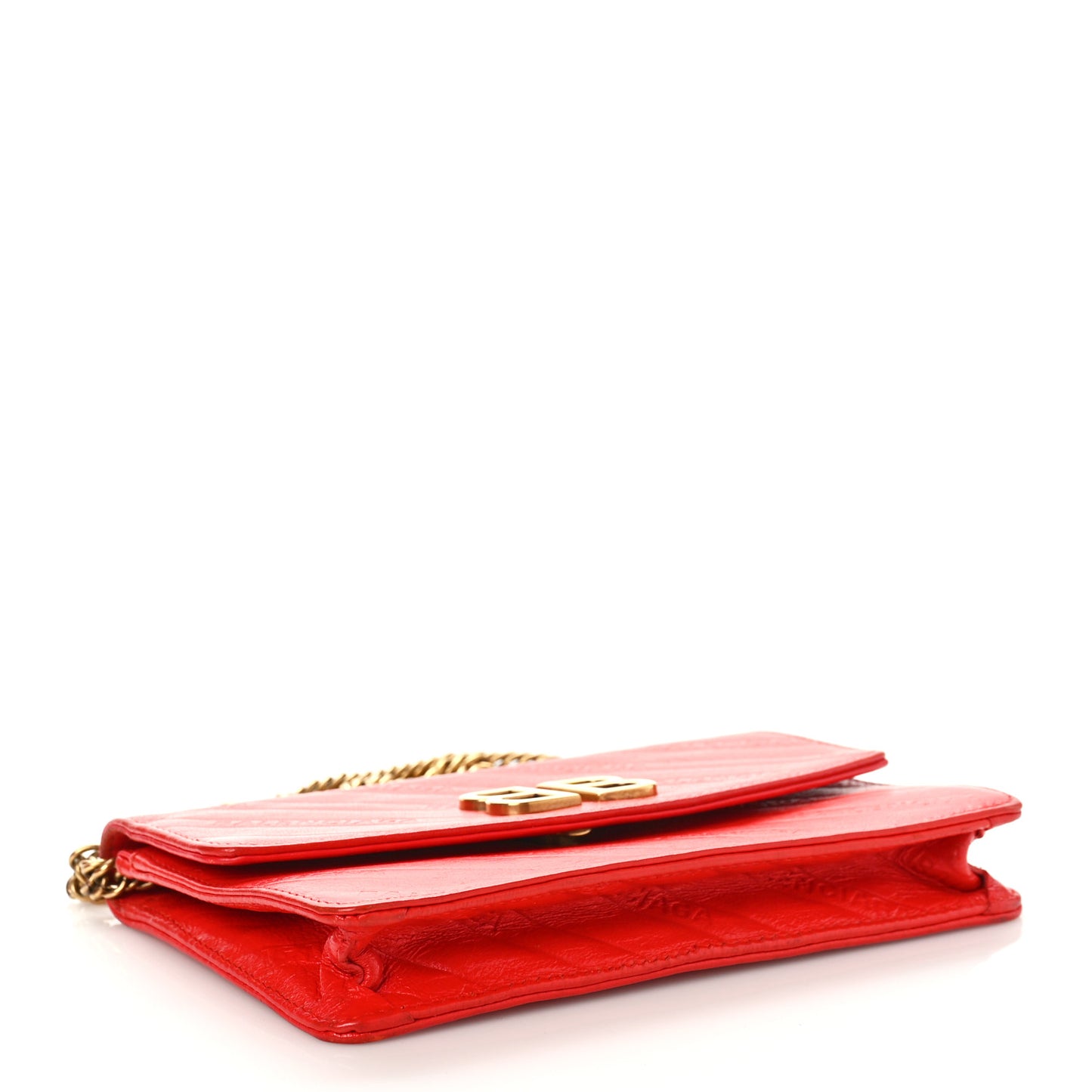 Shiny Goatskin Logo Embossed BB Wallet On Chain Vivid Red